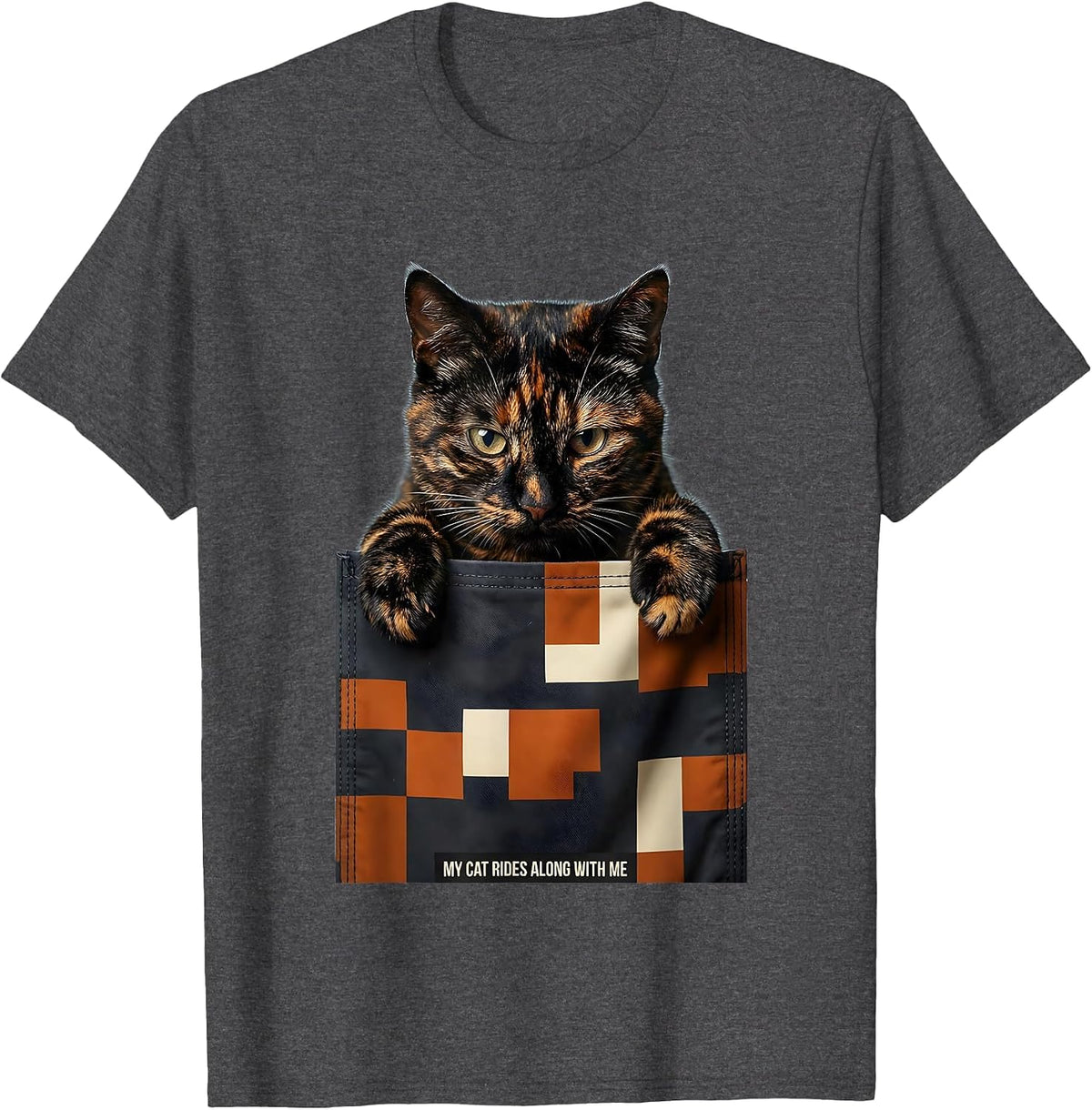 Men's My Cat Rides Along With Me Playful Pet Lover Gift T-Shirt - Dark Heather Grey