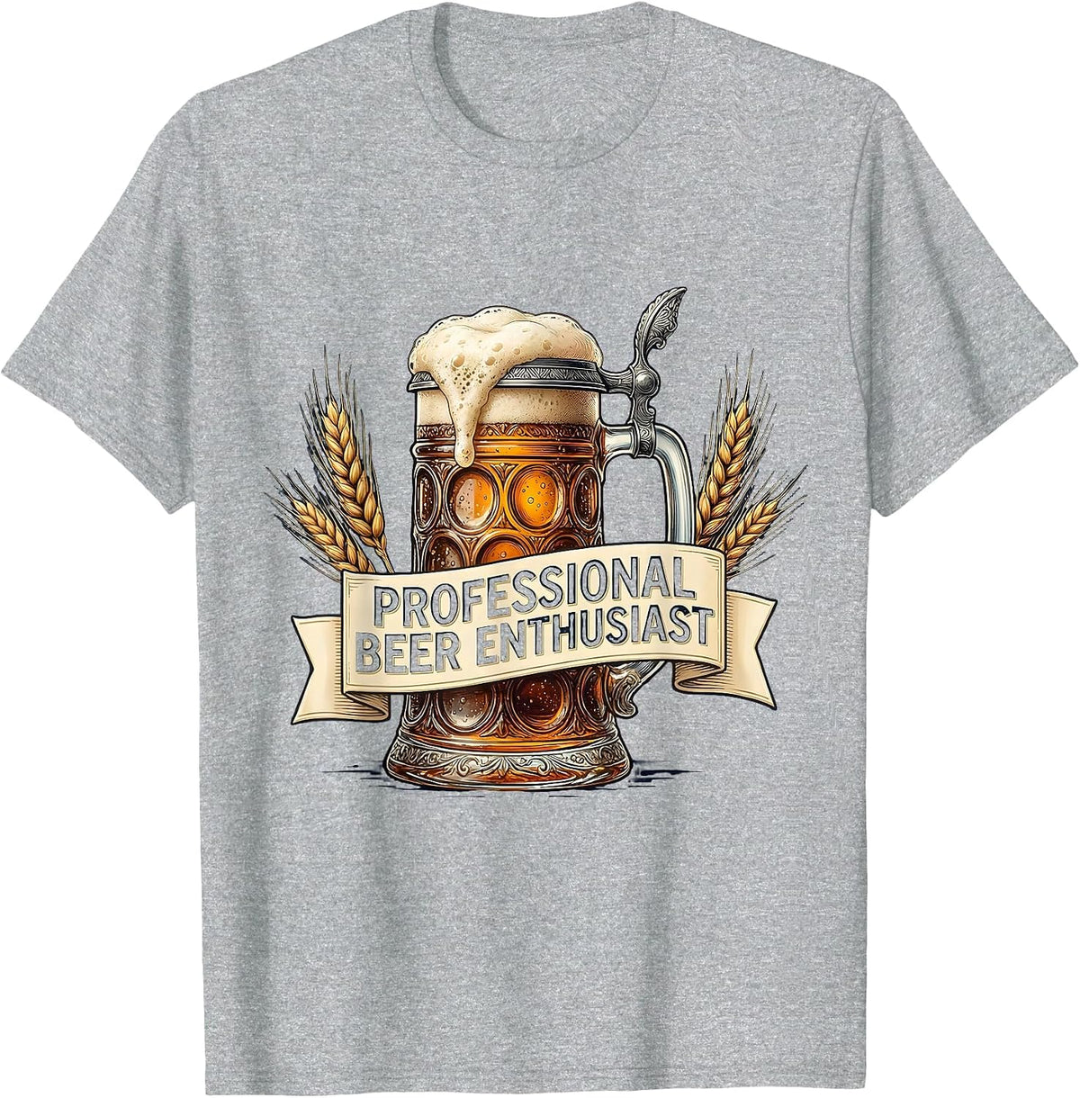Men's Professional Beer Enthusiast Oktoberfest Design T-Shirt - Heather Grey