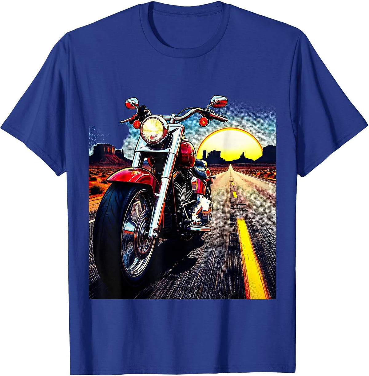 Vintage Motorcycle Desert Highway Red White Blue T-Shirt - Royal Blue