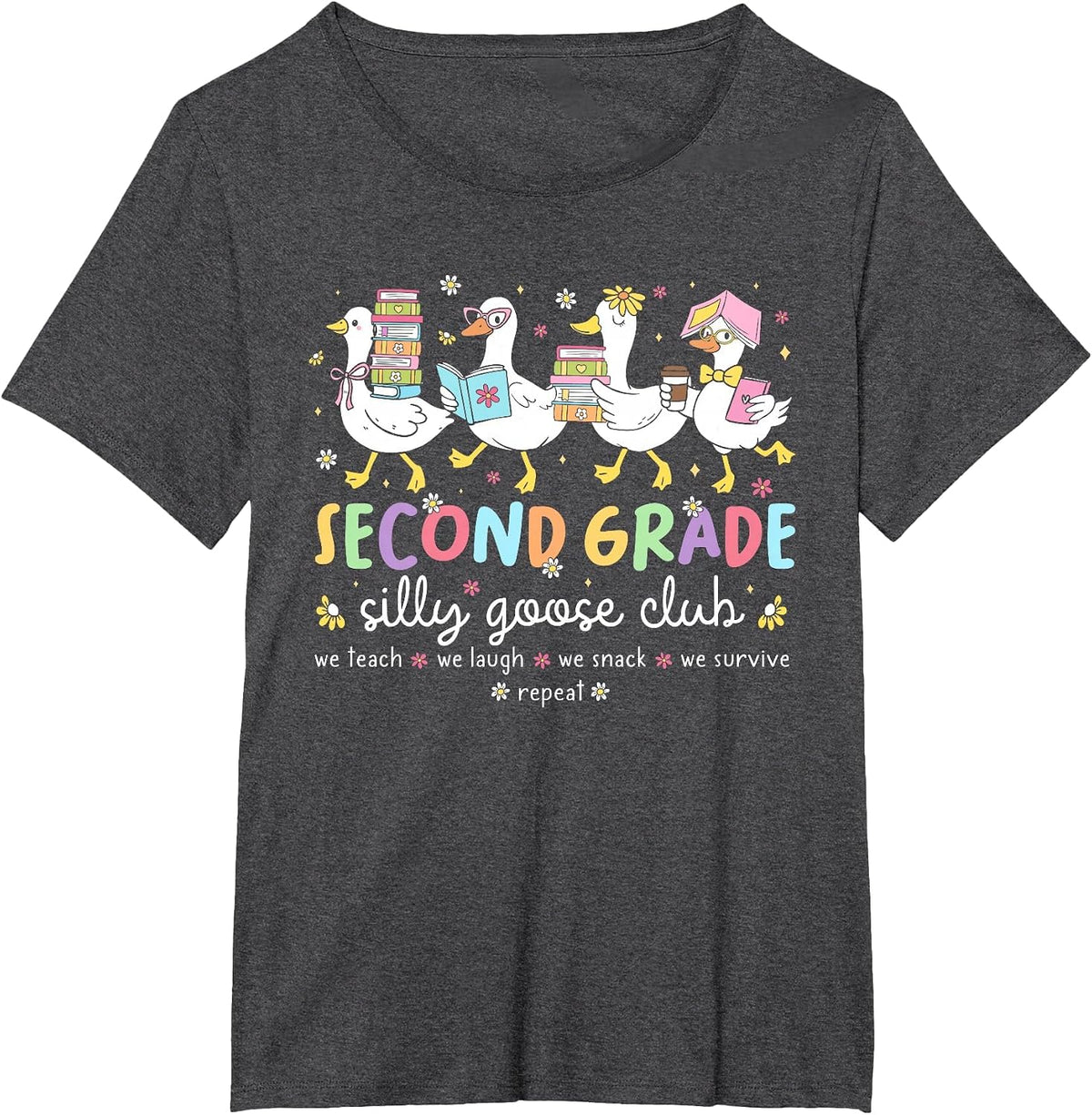 Second Grade Goose Silly Teacher Funny Goose Back to School T-Shirt - Dark Heather Grey