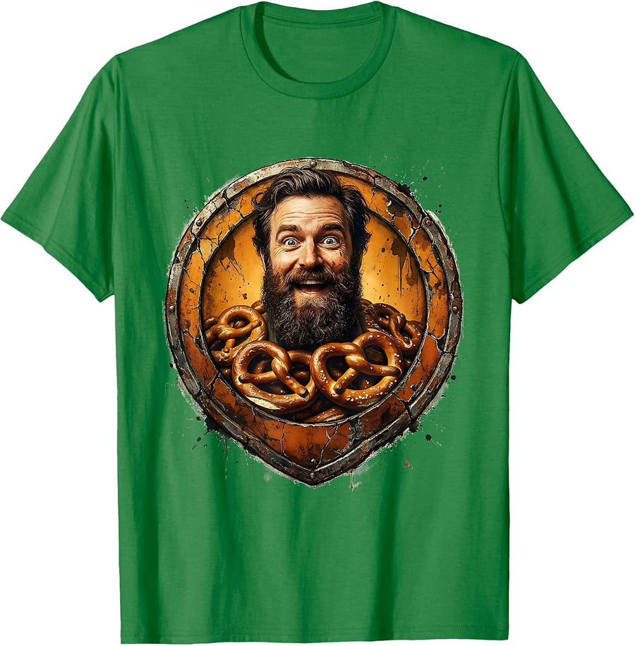 Men's Oktoberfest Pretzel Beard Funny Beer Festival T-Shirt - Kelly Green