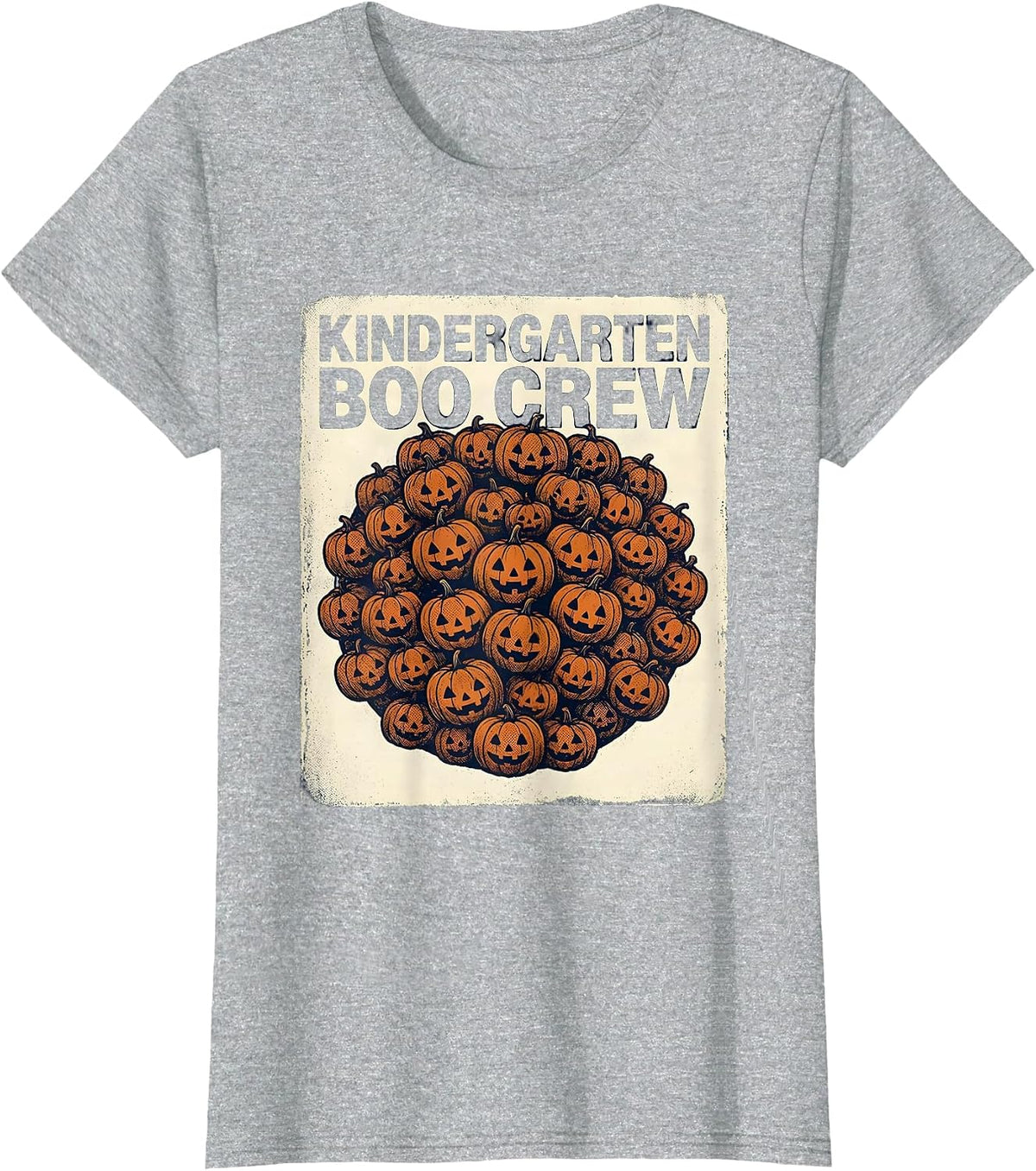 Women's Kindergarten Boo Crew Playful Halloween Teacher Crew Party T-Shirt - Heather Grey