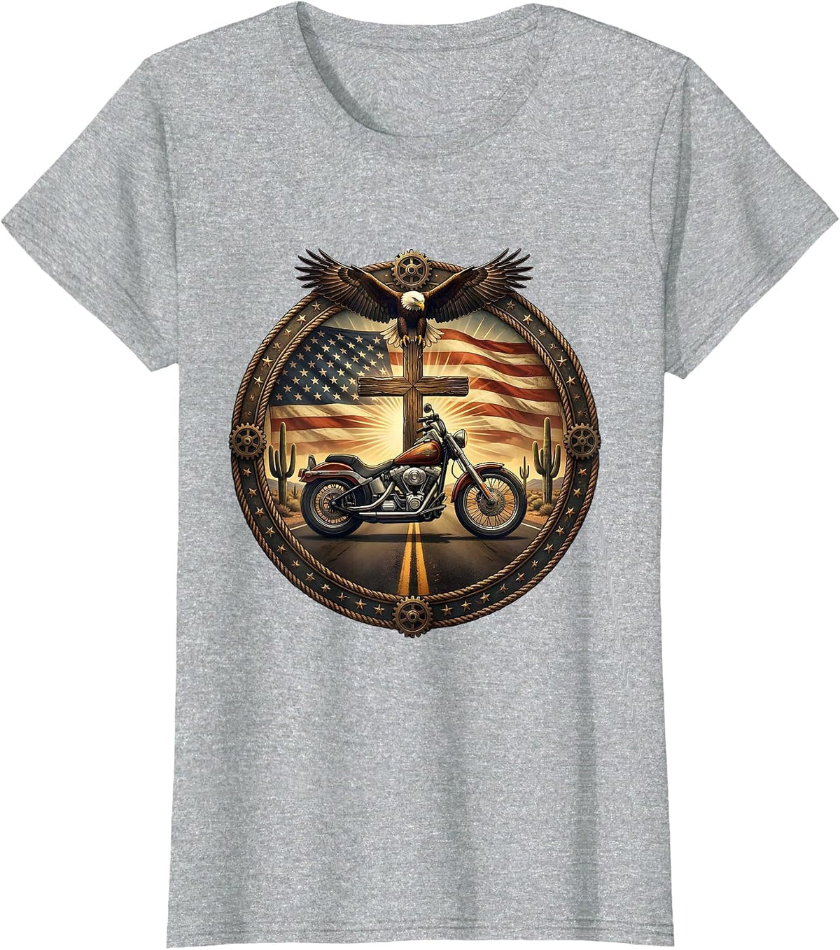 Women's Vintage Motorcycle Desert Road USA Graphic T-Shirt - Heather Grey
