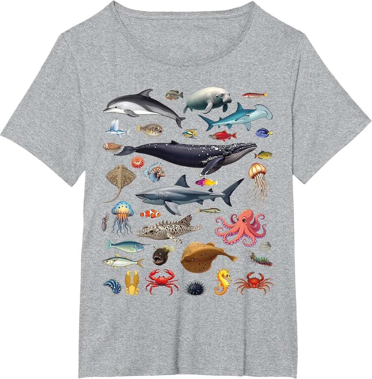 Ocean Creatures Ocean Life Exploration Sea Animals Wildlife T-Shirt - Heather Grey