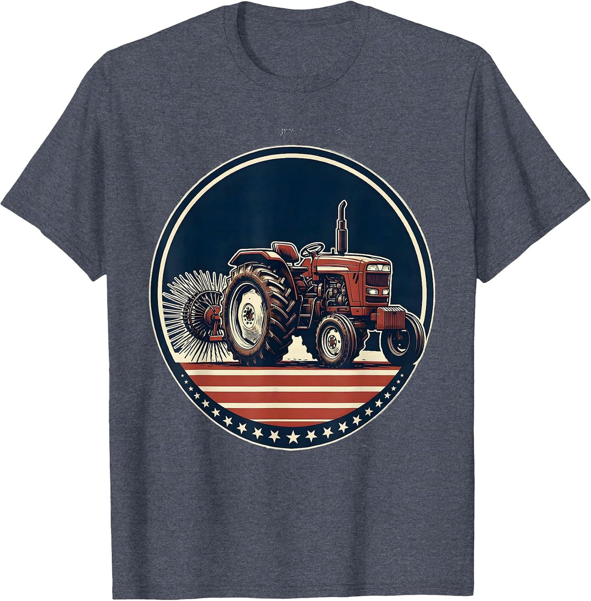 Tractor Badge Screenprint Farmer Gift Patriotic Pride T-Shirt - Heather Blue
