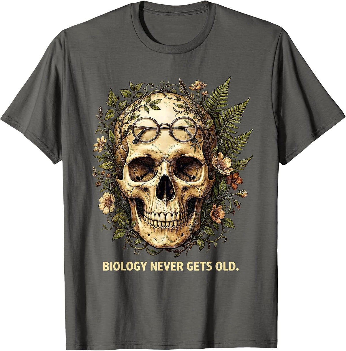Biology Never Gets Old Science Teacher Design T-Shirt - Asphalt Grey