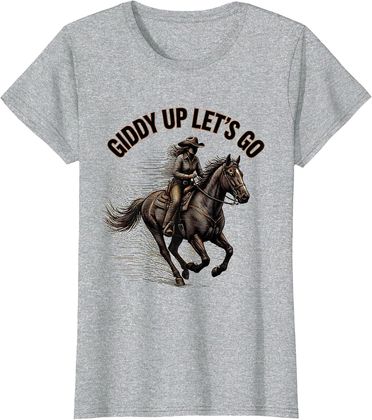 Giddy Up Lets Go Cowgirl Graphic Design T-Shirt - Heather Grey
