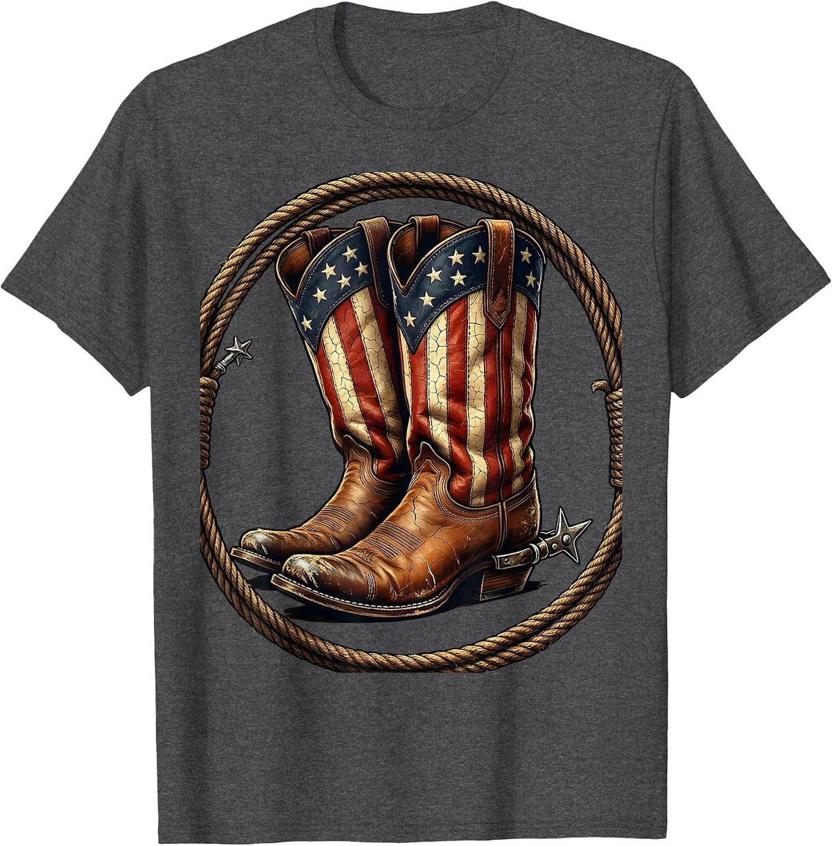 Men's Crossed Cowboy Boots Western Cowgirl Graphic T-Shirt - Dark Heather Grey