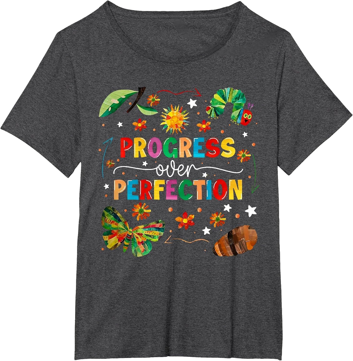 Progress Over Perfection Teacher Student Back to School T-Shirt - Dark Heather Grey