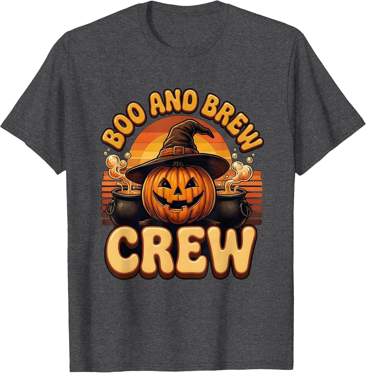 Boo and Brew Crew Halloween Design T-Shirt - Dark Heather Grey