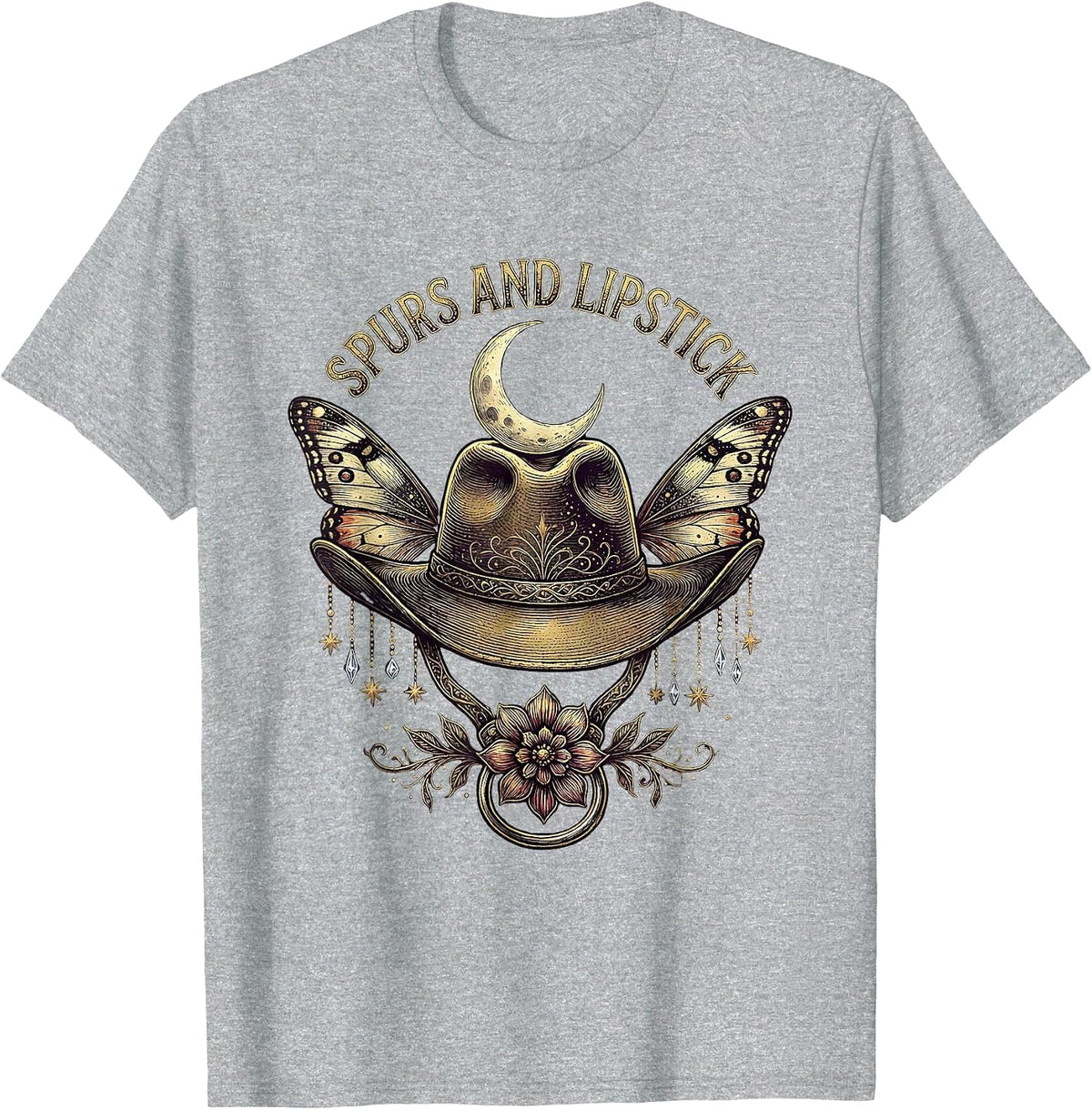 Men's Spurs and Lipstick Cowboy Western Design T-Shirt - Heather Grey