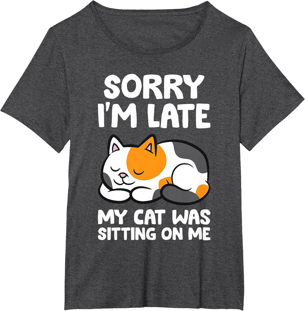 Calico Cat Owner - Sorry I'm Late My Cat was Sitting On Me T-Shirt - Dark Heather Grey
