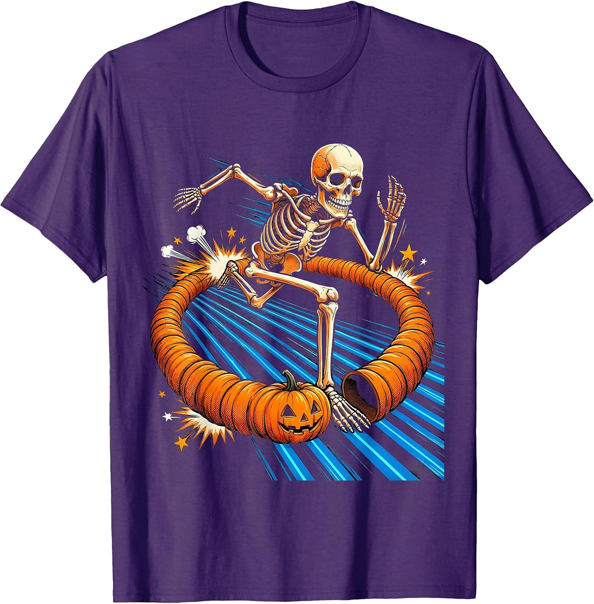Men's Skeleton Runner Halloween Pop Art Funny 5K Race T-Shirt - Purple