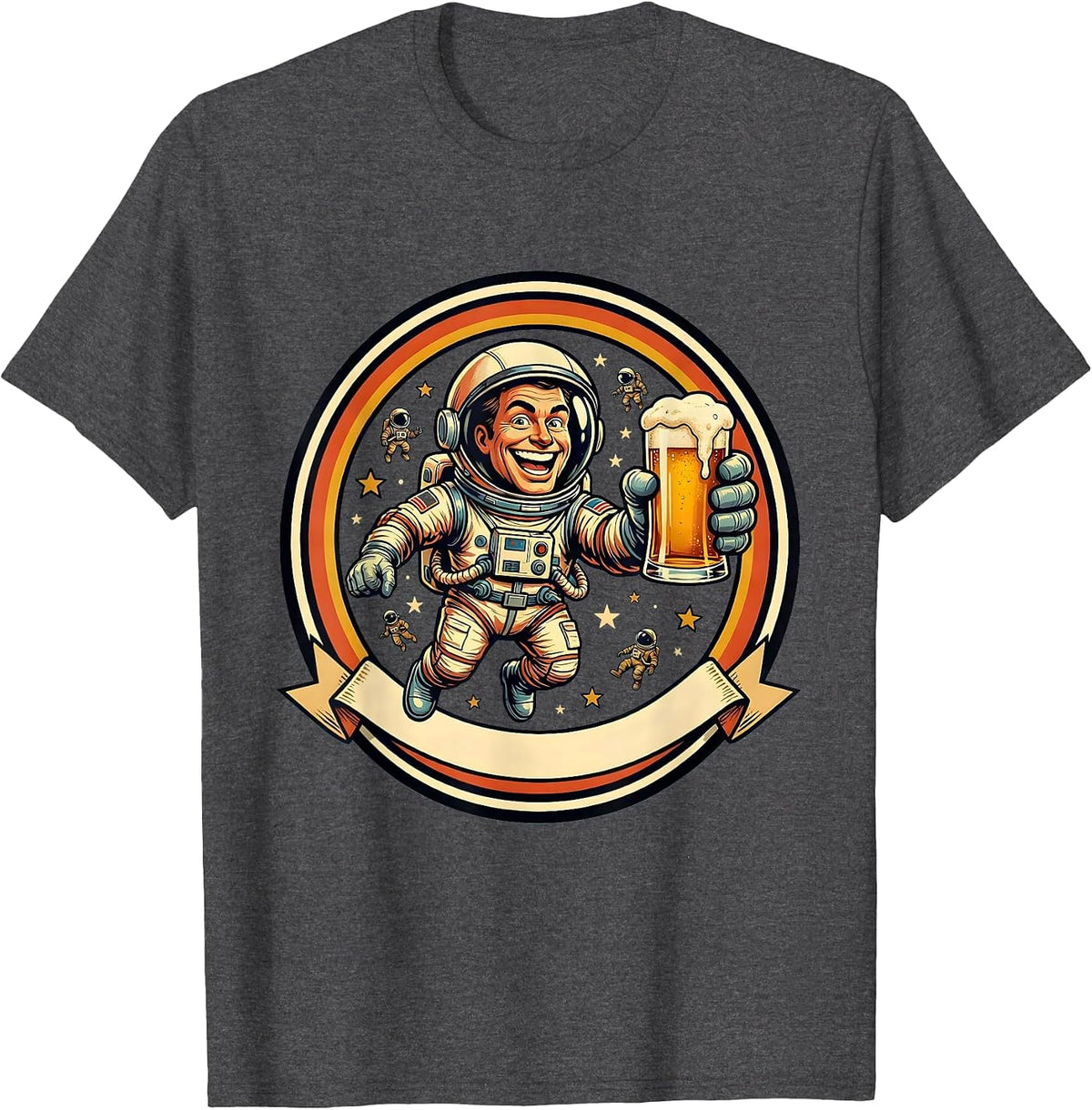 Men's Astronaut Floating With a Pint Glass Beer Design T-Shirt - Dark Heather Grey
