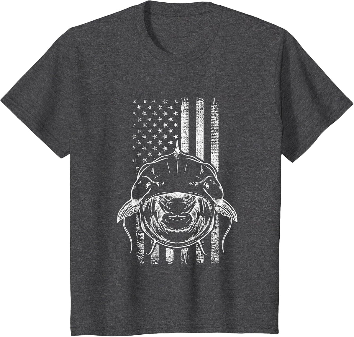 Distressed Flathead Catfish Shovelhead Cat Mudcat Noodling T-Shirt - Dark Heather Grey