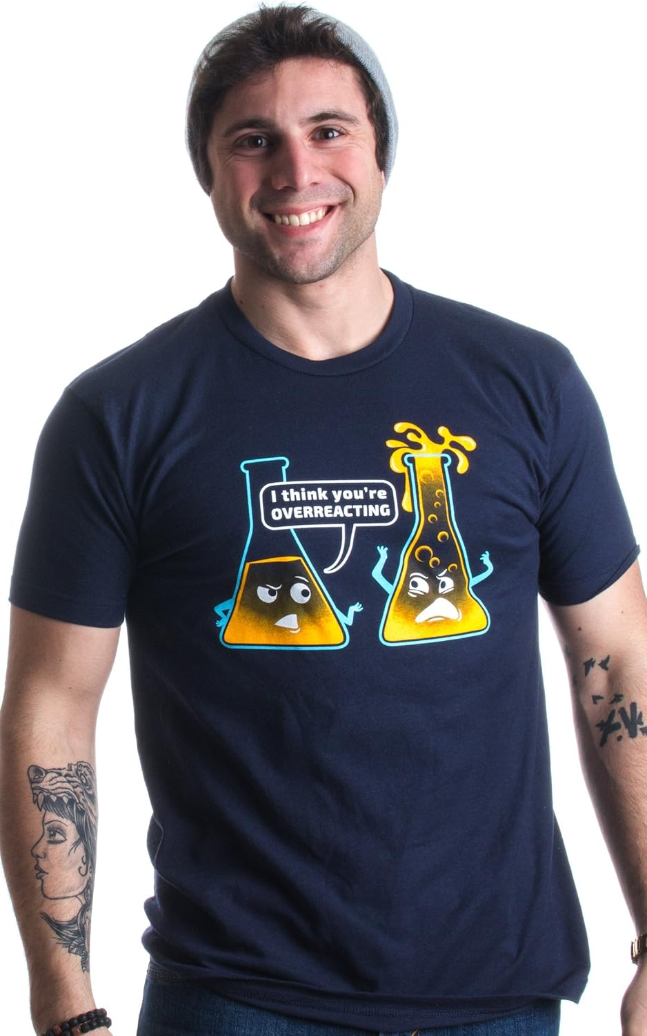 You're Overreacting | Chemistry Humor, Funny Science Teacher Pun Unisex T-Shirt - Navy Blue