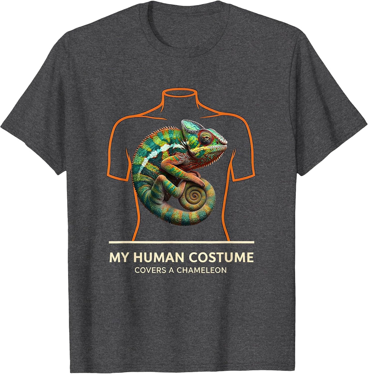 My Human Costume Covers A Chameleon Funny Halloween Animal T-Shirt - Dark Heather Grey