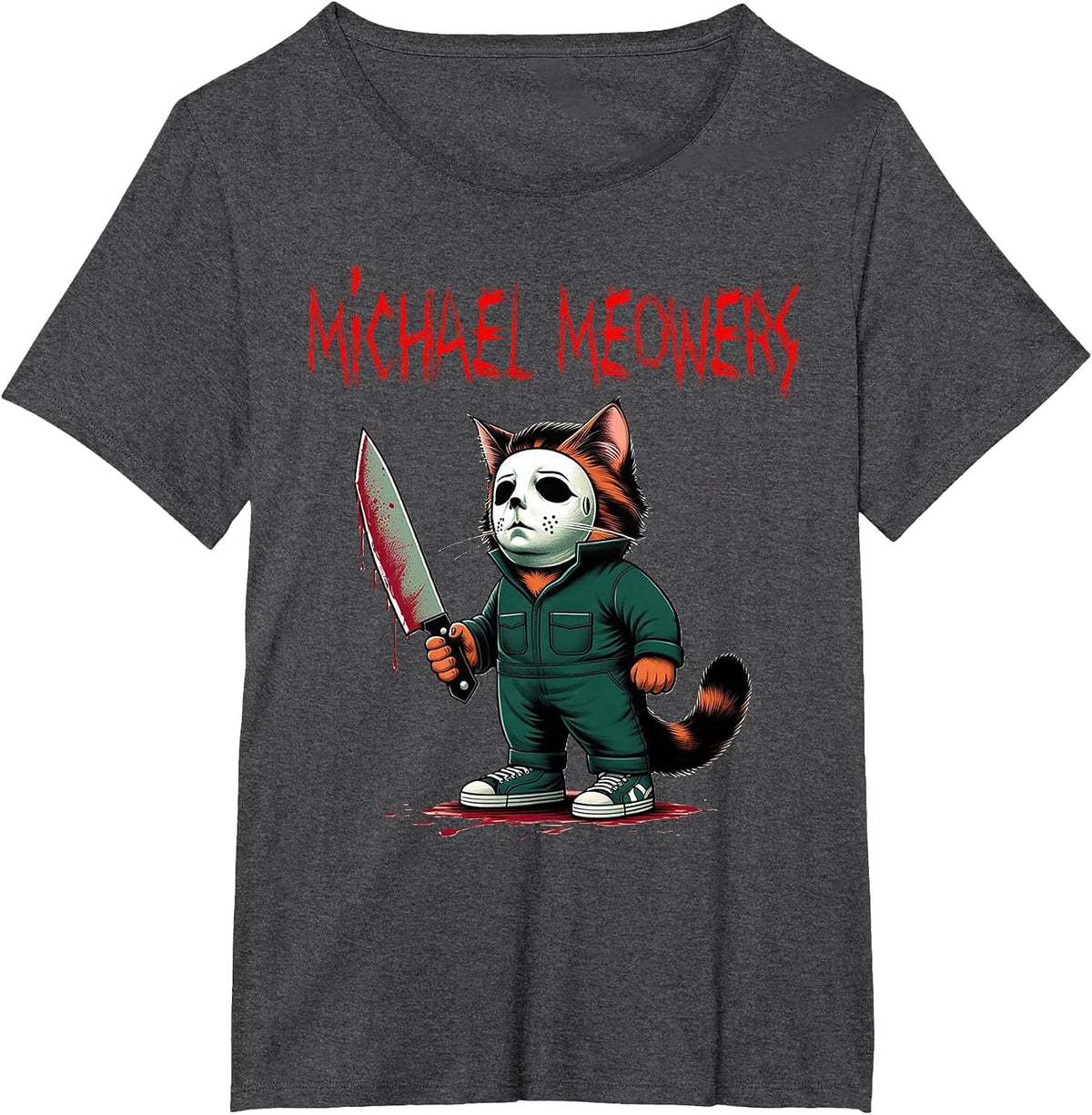 Michael Meowers Halloween Costume Funny Scary Cat T-Shirt - Dark Heather Grey