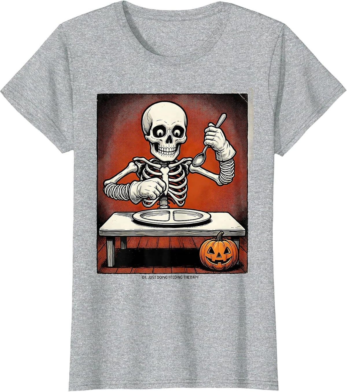 OT Just Doing Feeding Therapy Retro Cartoon Halloween T-Shirt - Heather Grey