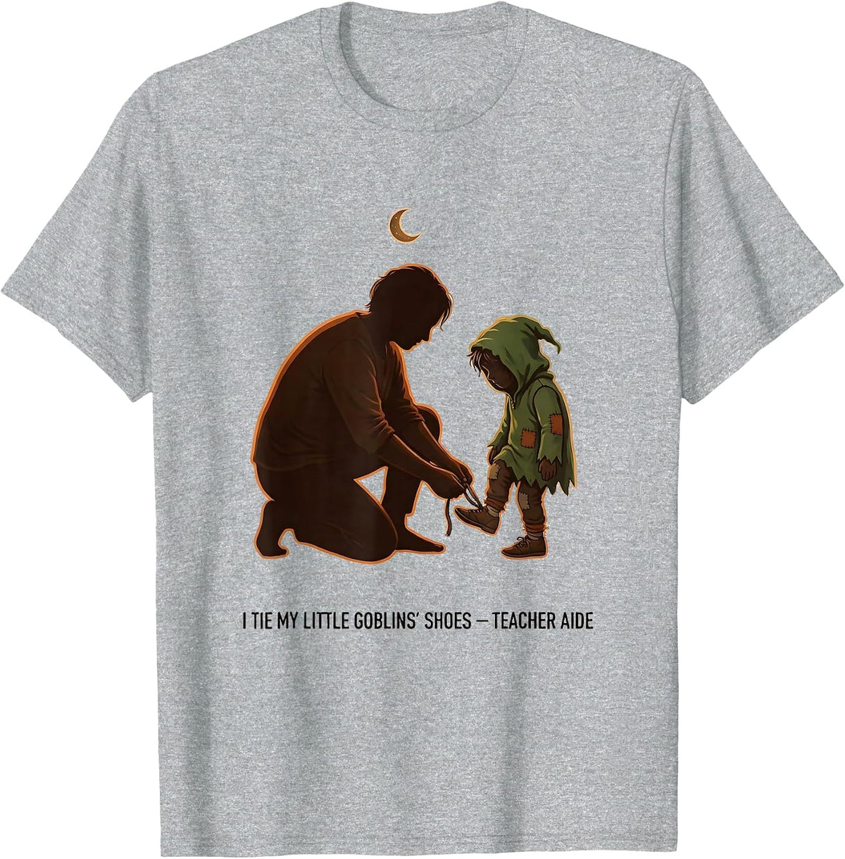 Men's I Tie My Little Goblins' Shoes Teacher Aide T-Shirt - Heather Grey