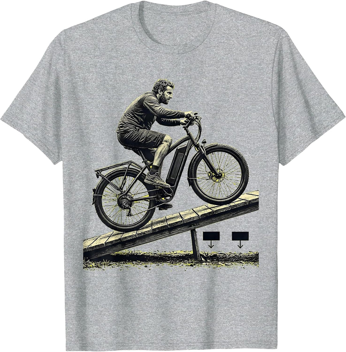 Men's Old Guy On An E-Bike Stencil Graphic Cycling Humor T-Shirt - Heather Grey
