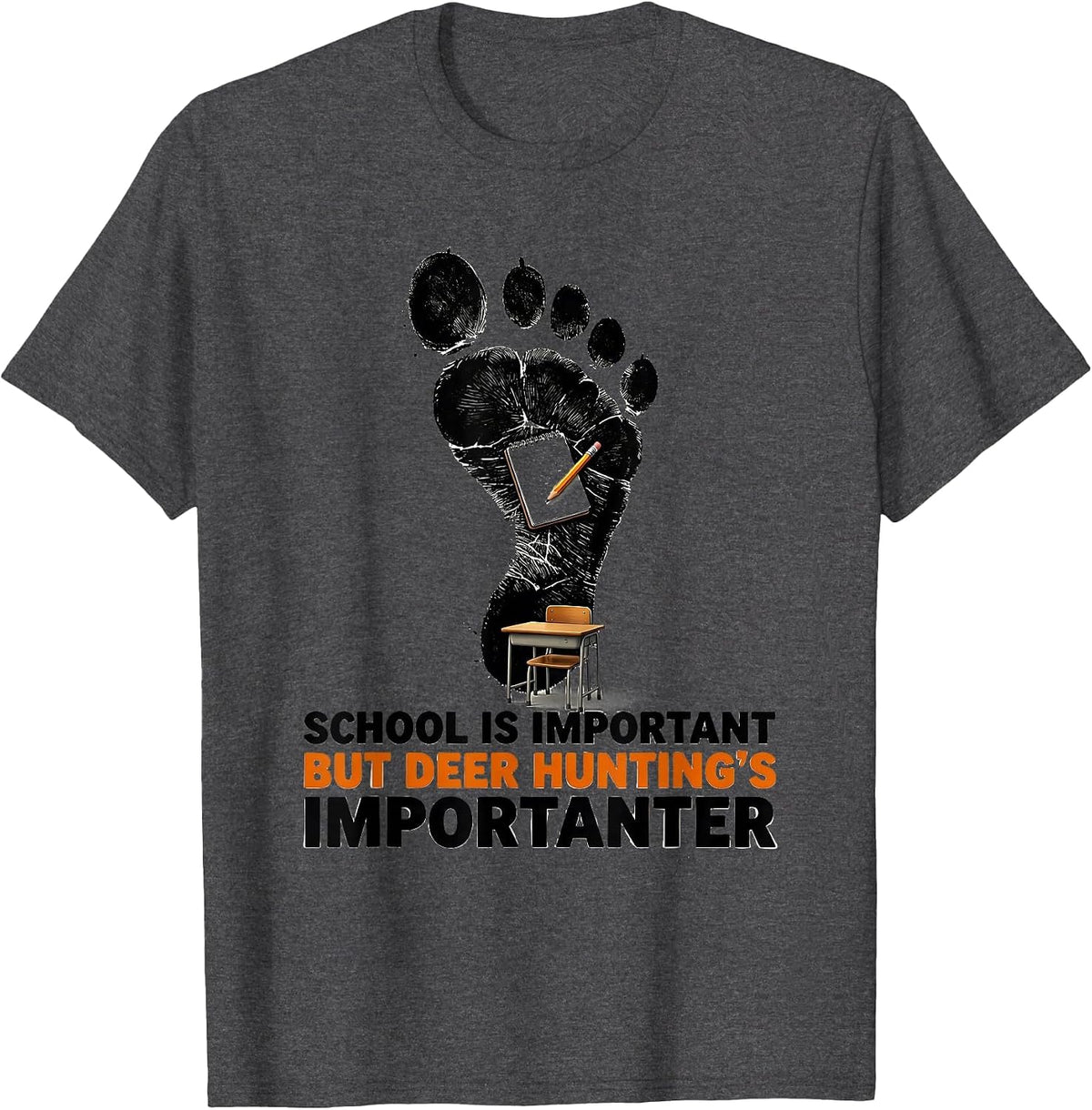 Men's School Is Important But Deer Hunting's Importanter Youth T-Shirt - Dark Heather Grey