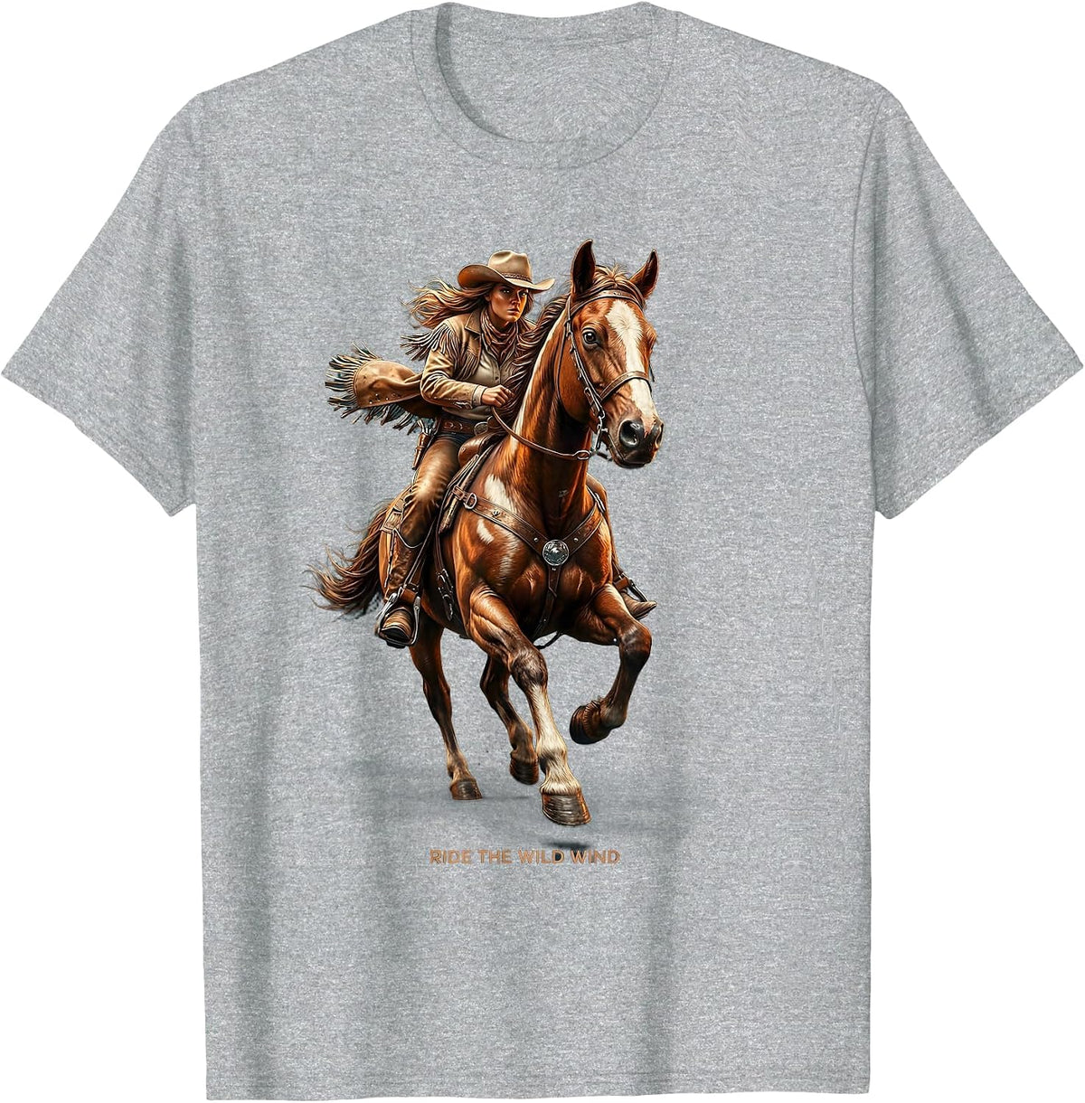 Men's Ride the Wild Wind Cowgirl Graphic Design T-Shirt - Heather Grey