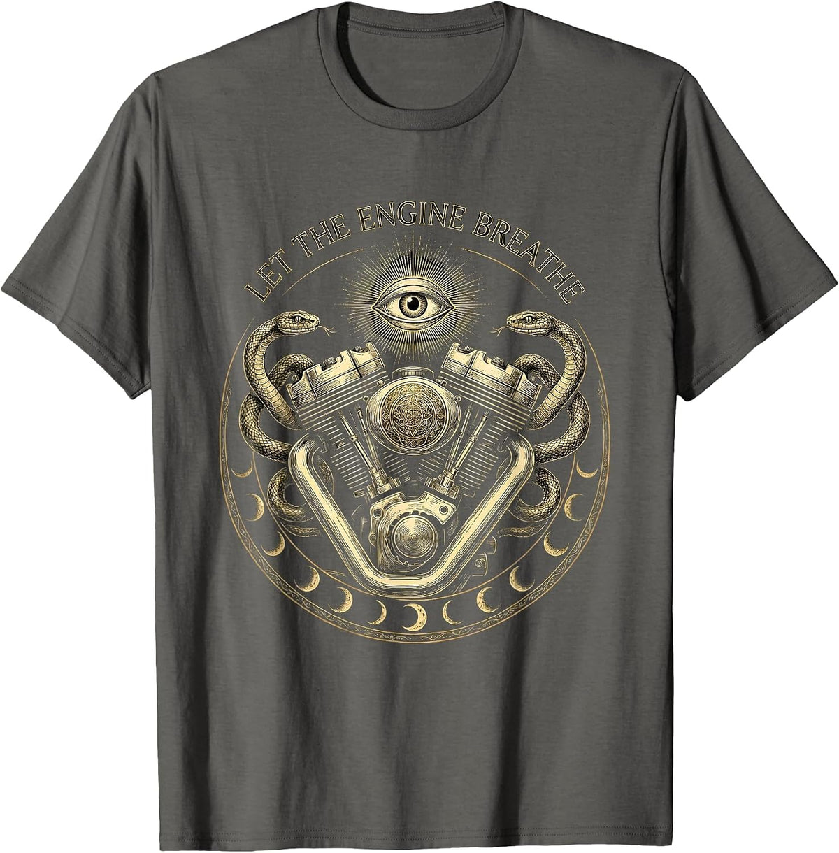 Let The Engine Breathe Motorcycle Design T-Shirt - Asphalt Grey