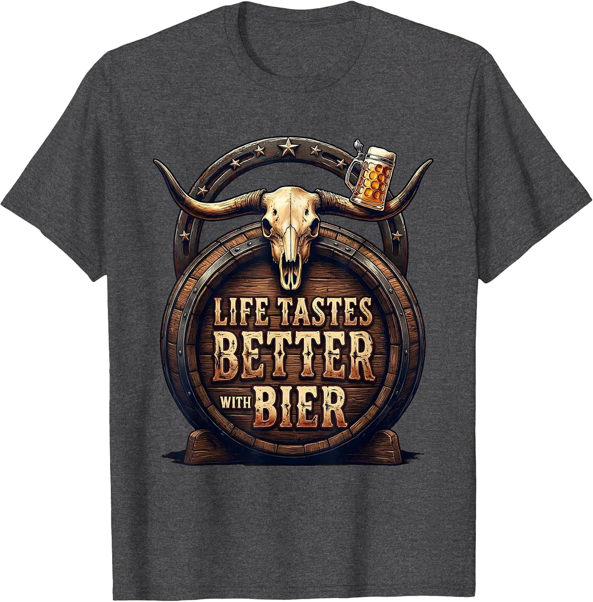 Men's Life Tastes Better With Bier Oktoberfest Design T-Shirt - Dark Heather Grey