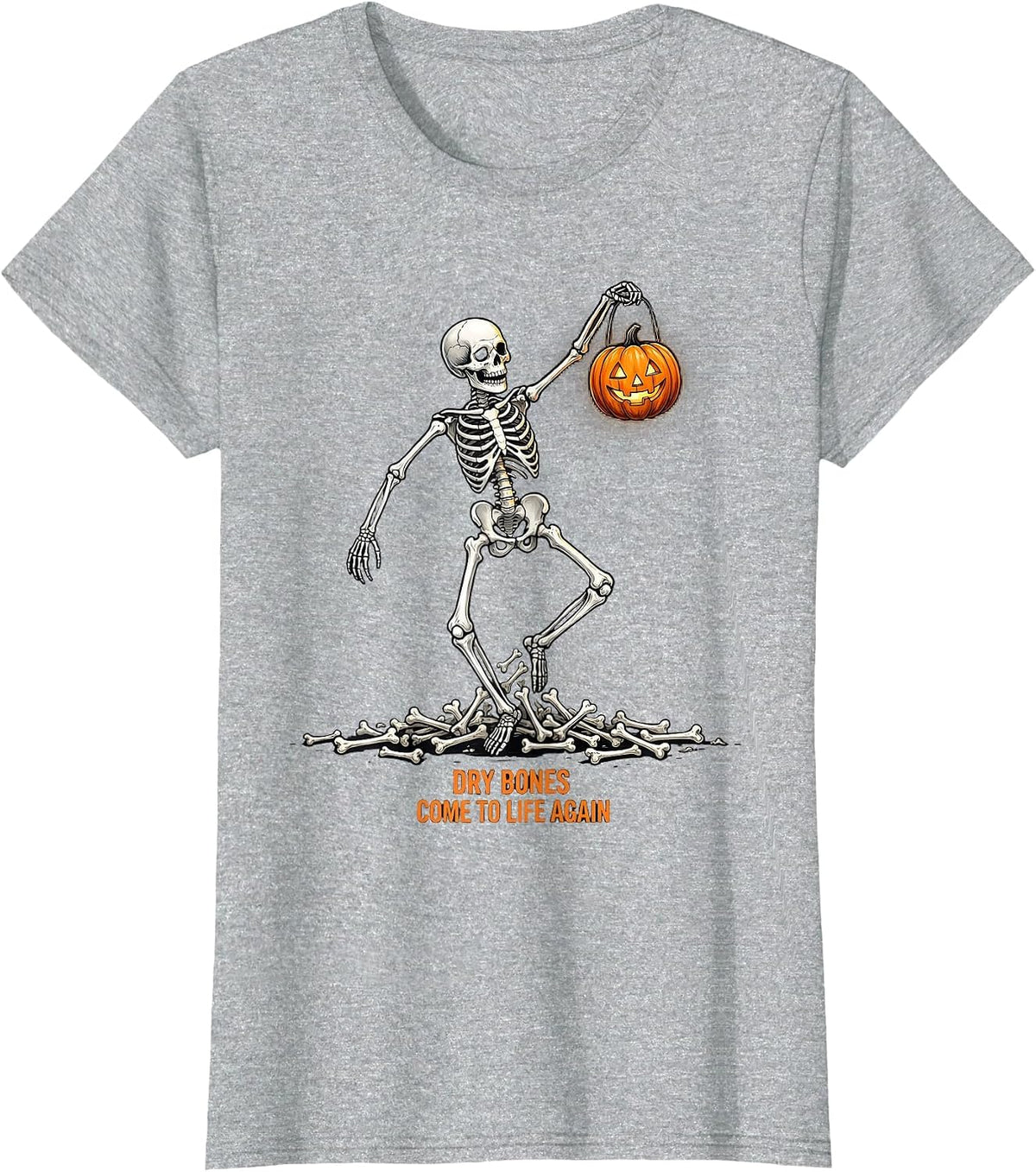 Women's Dry Bones Come to Life Again Christian Skeleton Halloween T-Shirt - Heather Grey