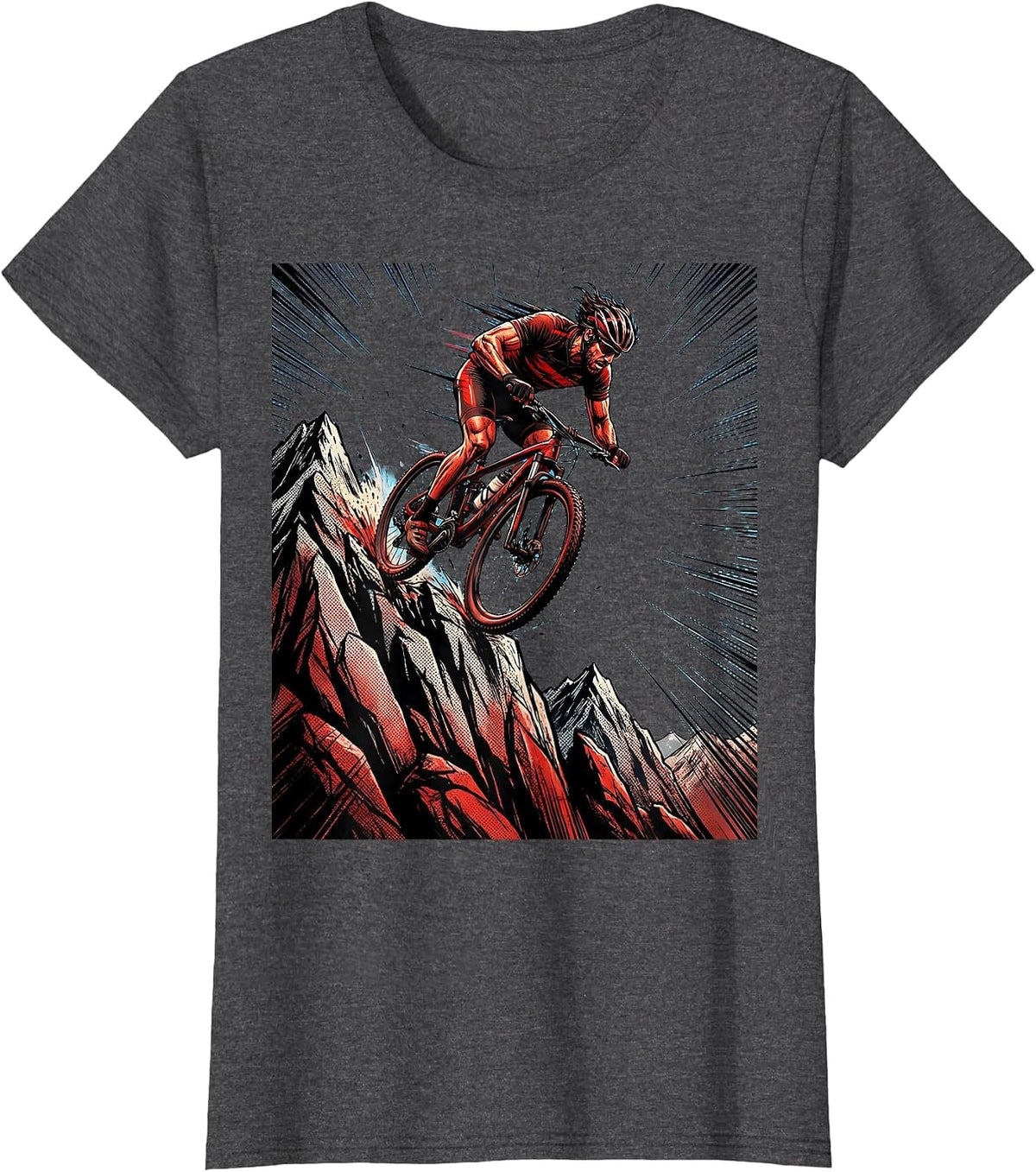 Women's Cyclist Cresting Mountain Summit Graphic T-Shirt - Dark Heather Grey