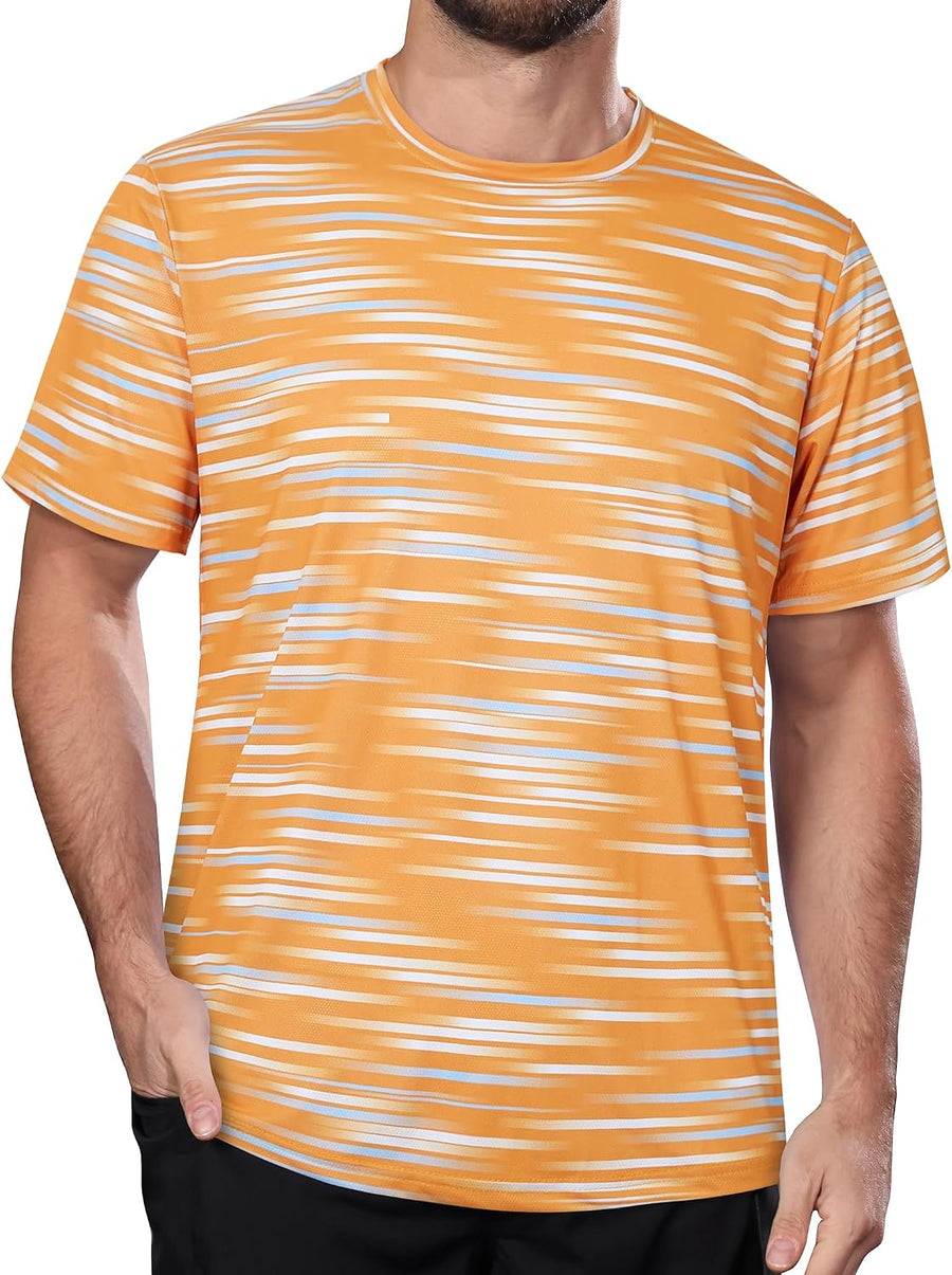 zeetoo Men's Athletic T-Shirt Running Shirts Short Sleeve Tops - Orange Streak