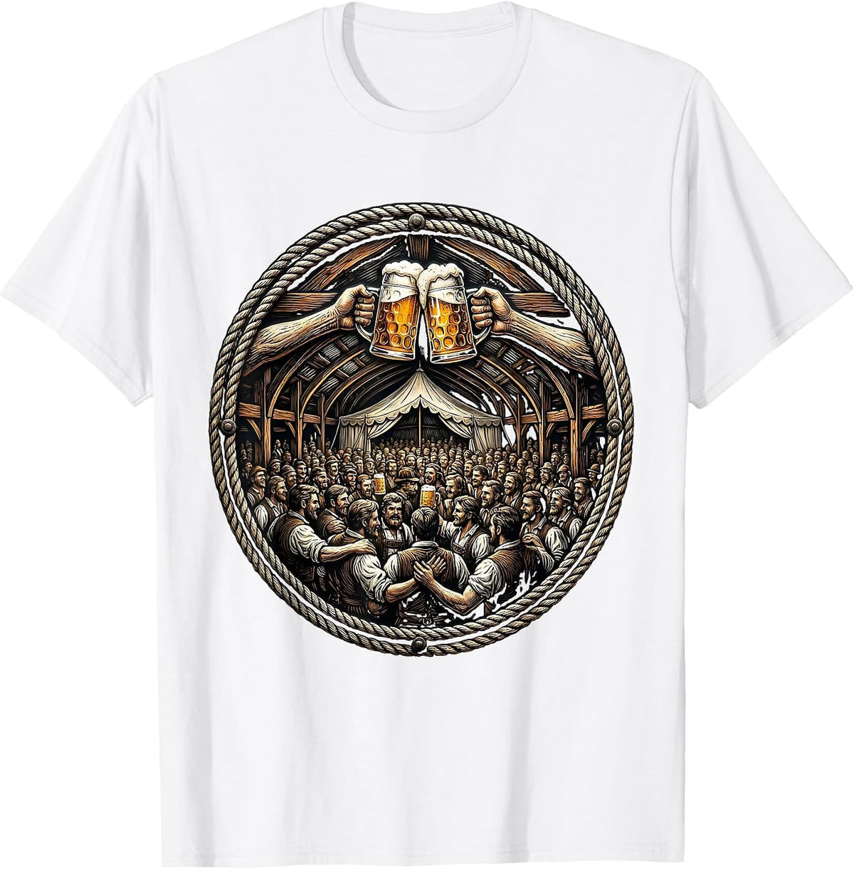 Men's Oktoberfest Beer Hall Celebration Graphic Tee T-Shirt - White