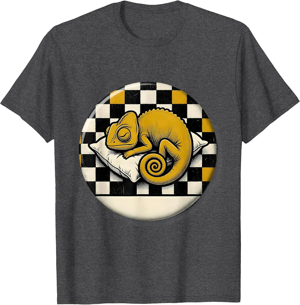 Sealed Chameleon Sleeping Badge Retro Cartoon Animal Lover T-Shirt - Dark Heather Grey
