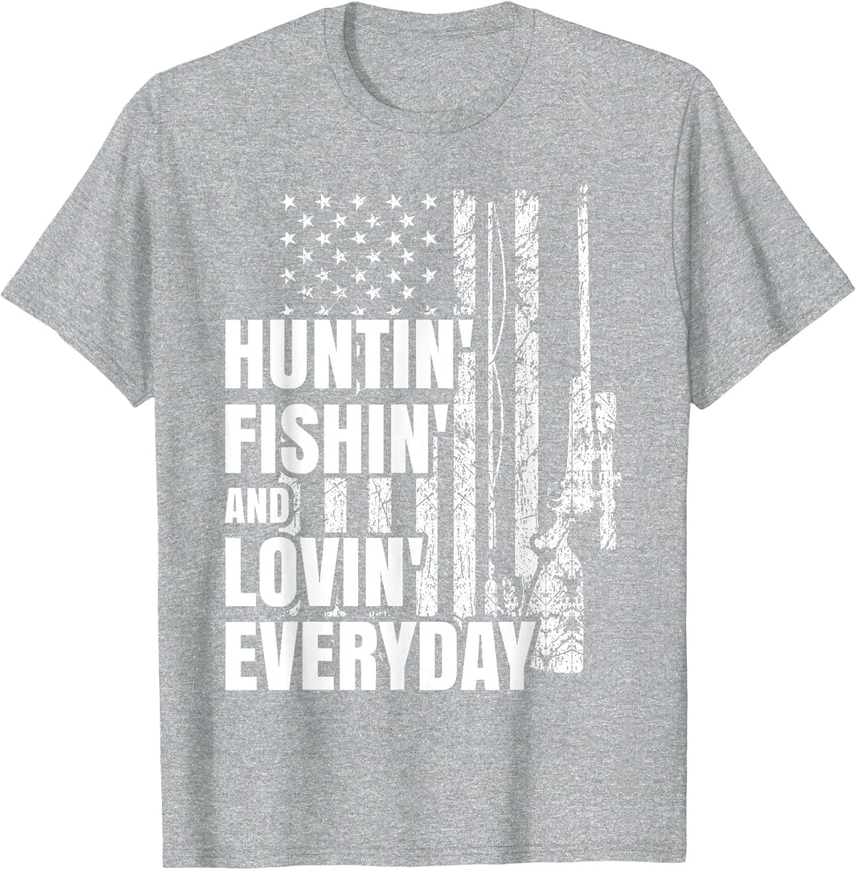 Hunting Fishing Loving Everyday American Deer Hunter Patriot T-Shirt - Heather Grey