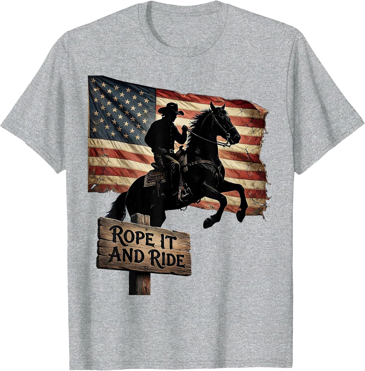 Men's Rope It and Ride Western Cowboy Design T-Shirt - Heather Grey