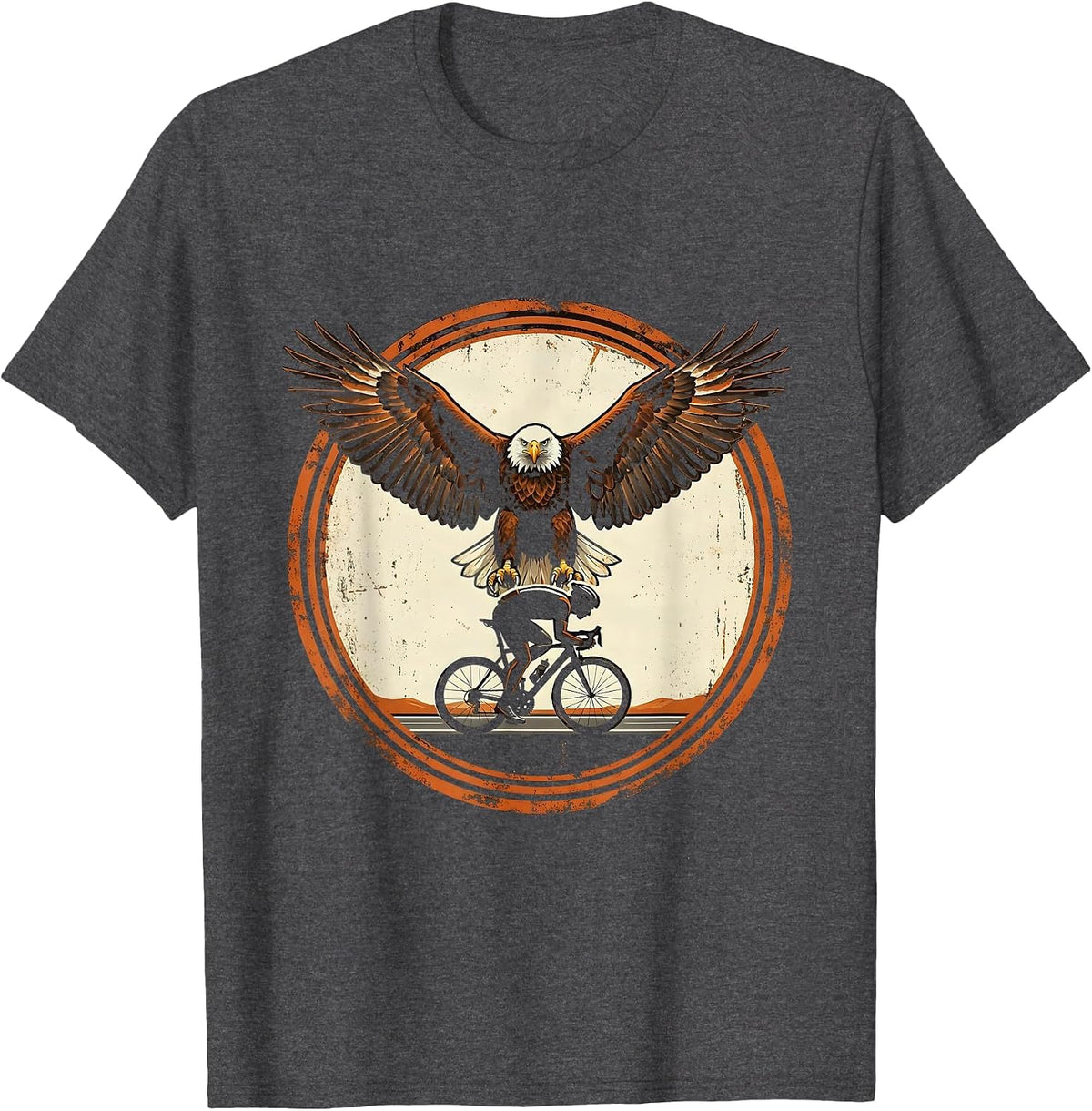 Eagle Soaring Over Road Cyclist Silhouette T-Shirt - Dark Heather Grey