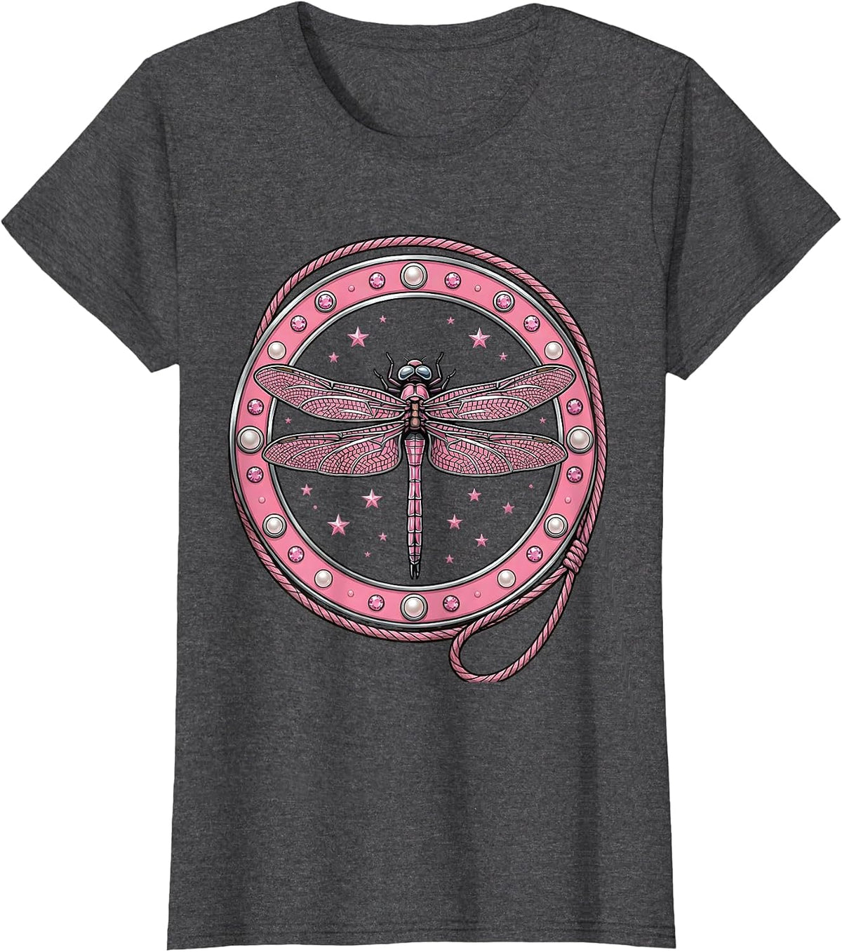 Women's Dragonfly Wings Tire Tread Motorcycle Design T-Shirt - Dark Heather Grey