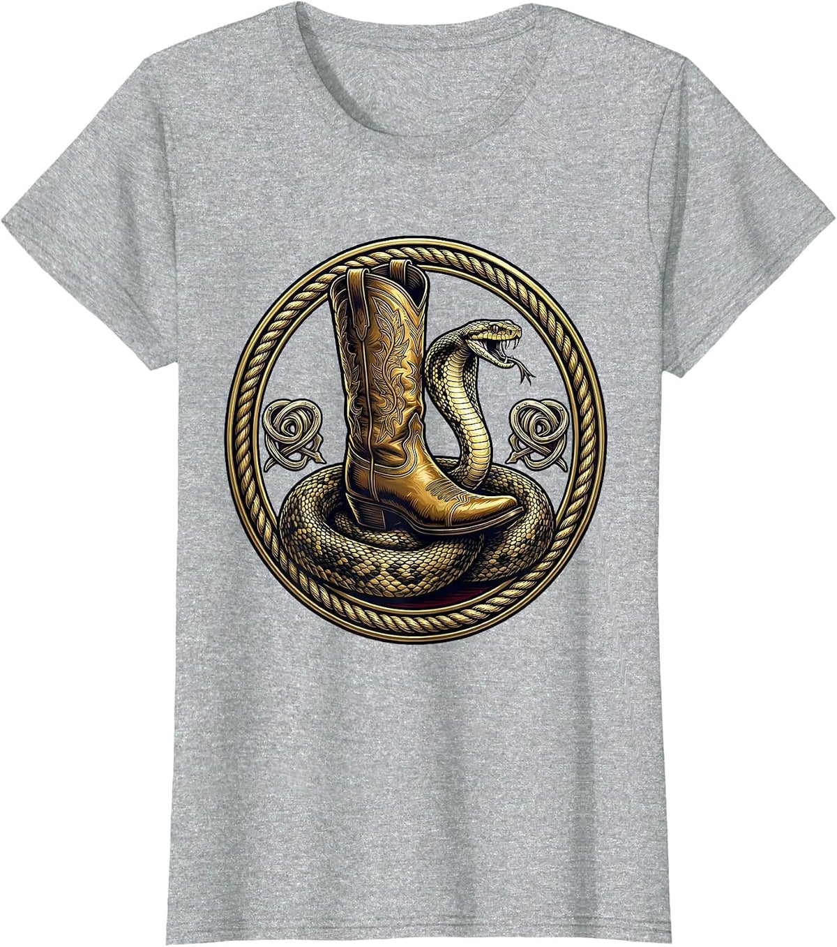 Women's Cowgirl Boot Crushing Snake Graphic Tee T-Shirt - Heather Grey