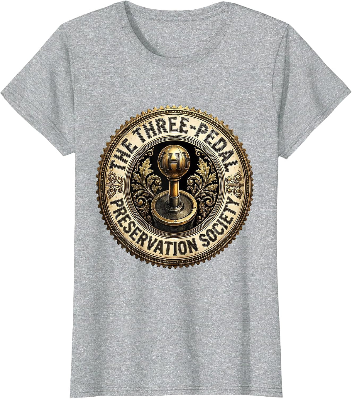 The Three-Pedal Preservation Society Manual Gear Design T-Shirt - Heather Grey