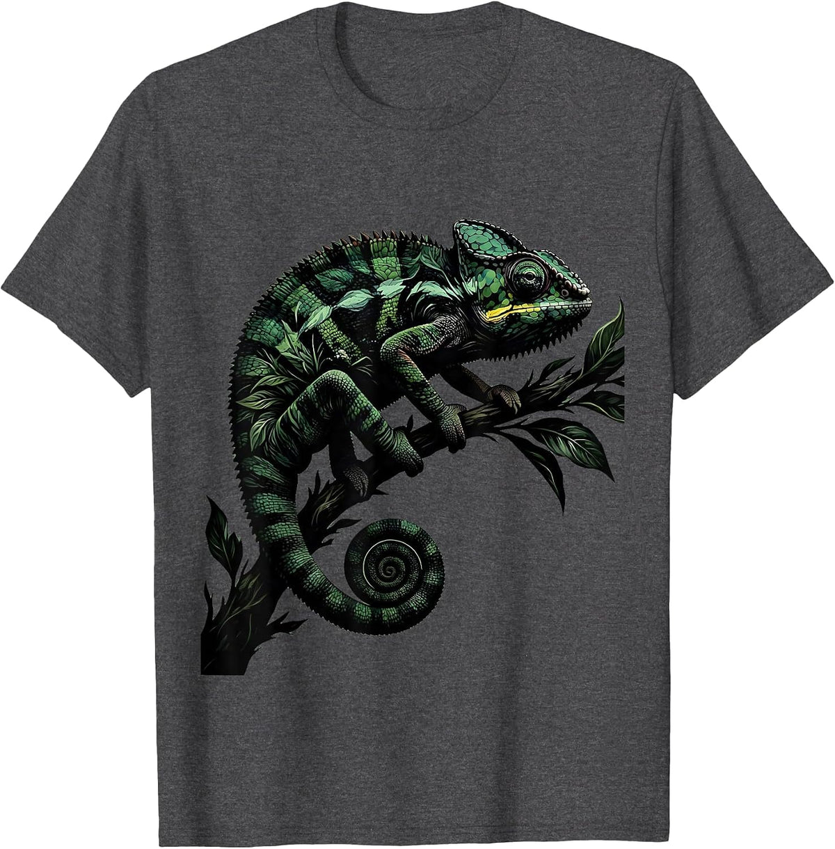 Men's Chameleon Camouflage Leafy Branch Nature Art T-Shirt - Dark Heather Grey
