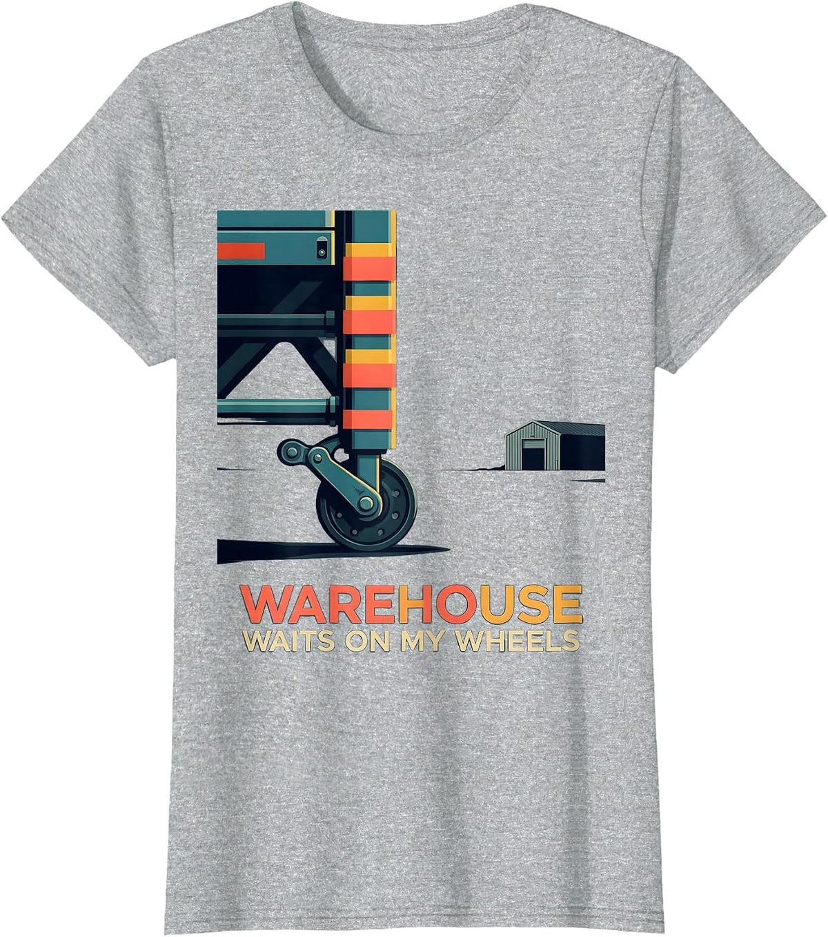 Women's Warehouse Waits On My Wheels Patriotic Semi Truck Driver T-Shirt - Heather Grey