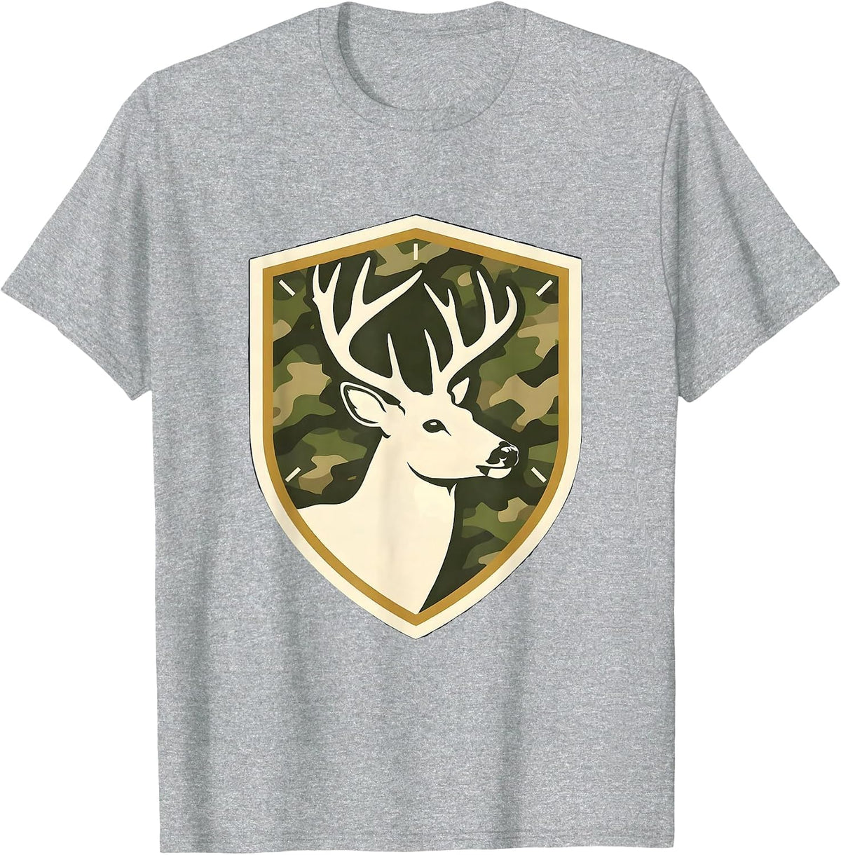 Men's Shield Buck Antlers Camo Emblem Hunting Dad T-Shirt - Heather Grey