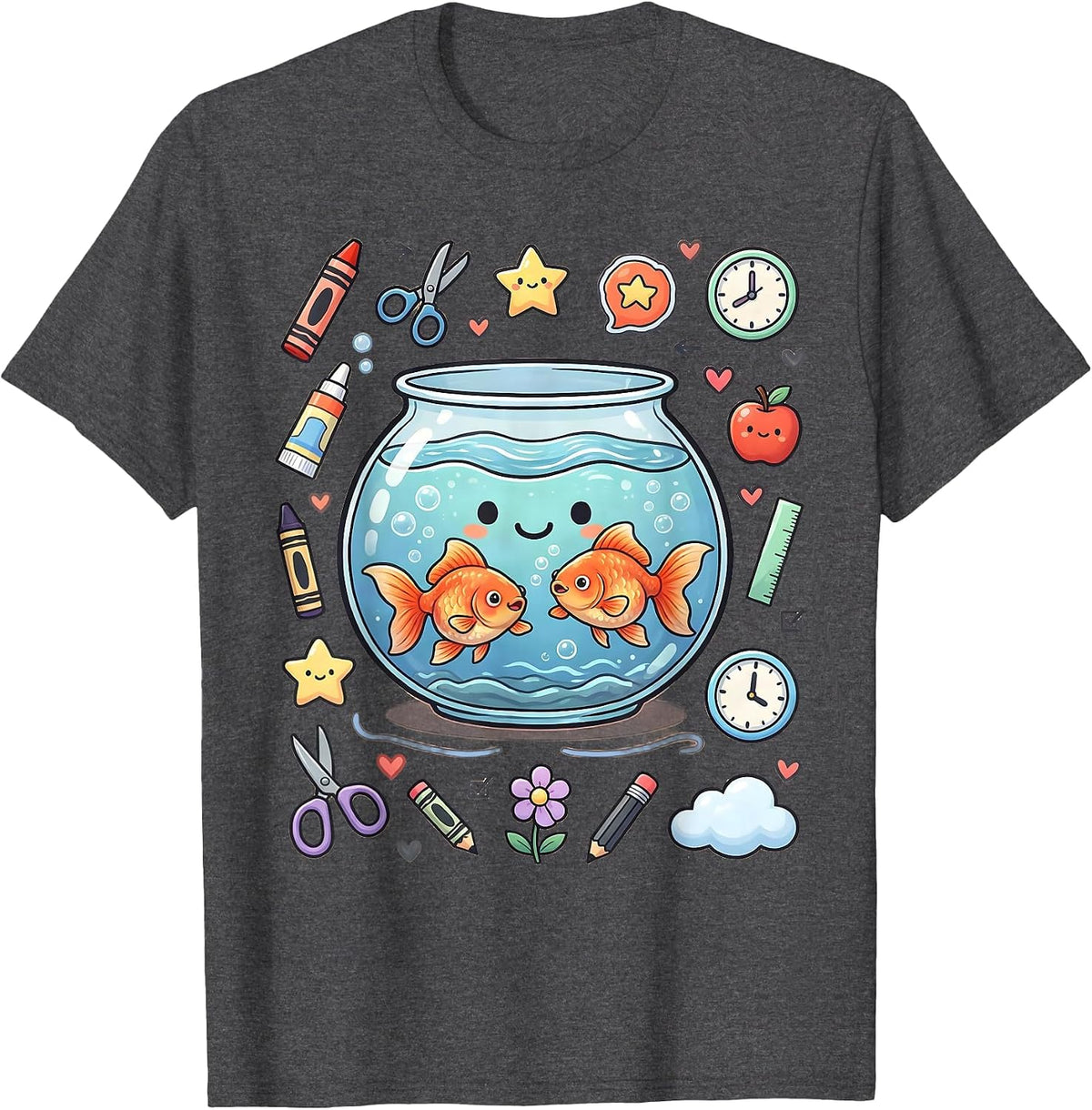 Preschool Goldfish Classroom Fishbowl Graphic T-Shirt - Dark Heather Grey