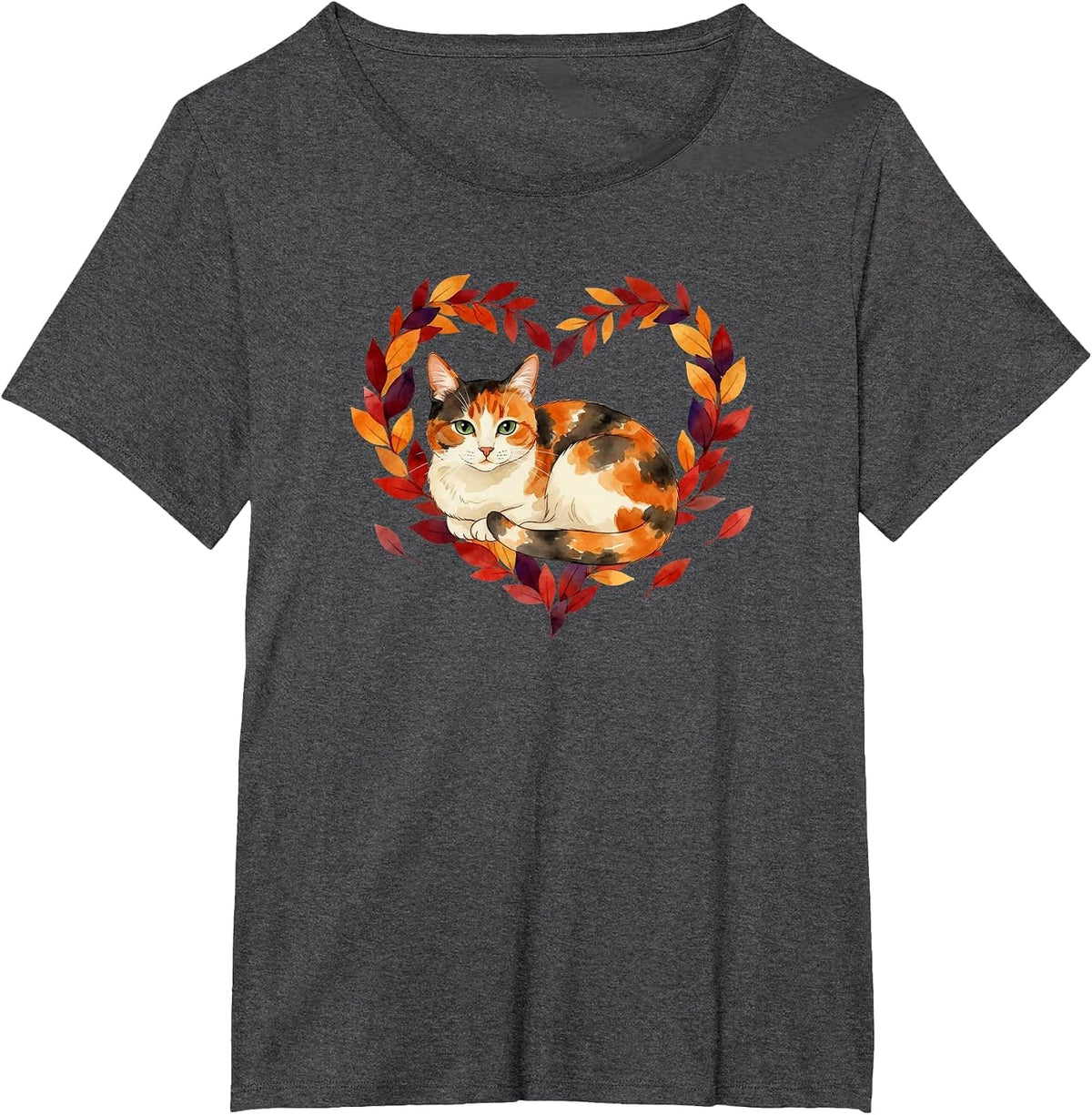 Calico Cat Lover Autumn Fall Leaves Halloween Mom Dad T-Shirt - Dark Heather Grey
