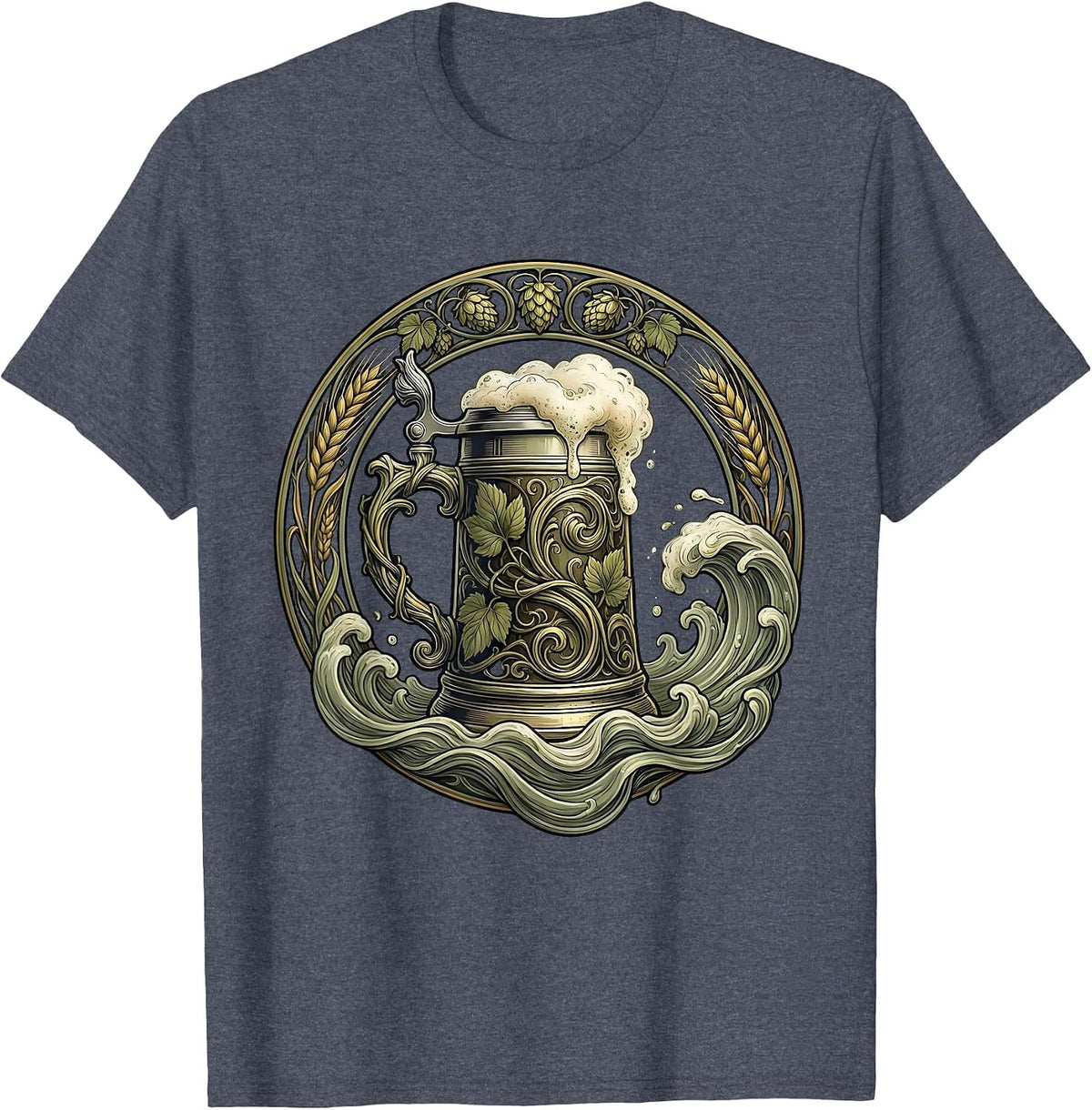 Oktoberfest Overflowing Beer Stein Illustration T-Shirt - Heather Blue