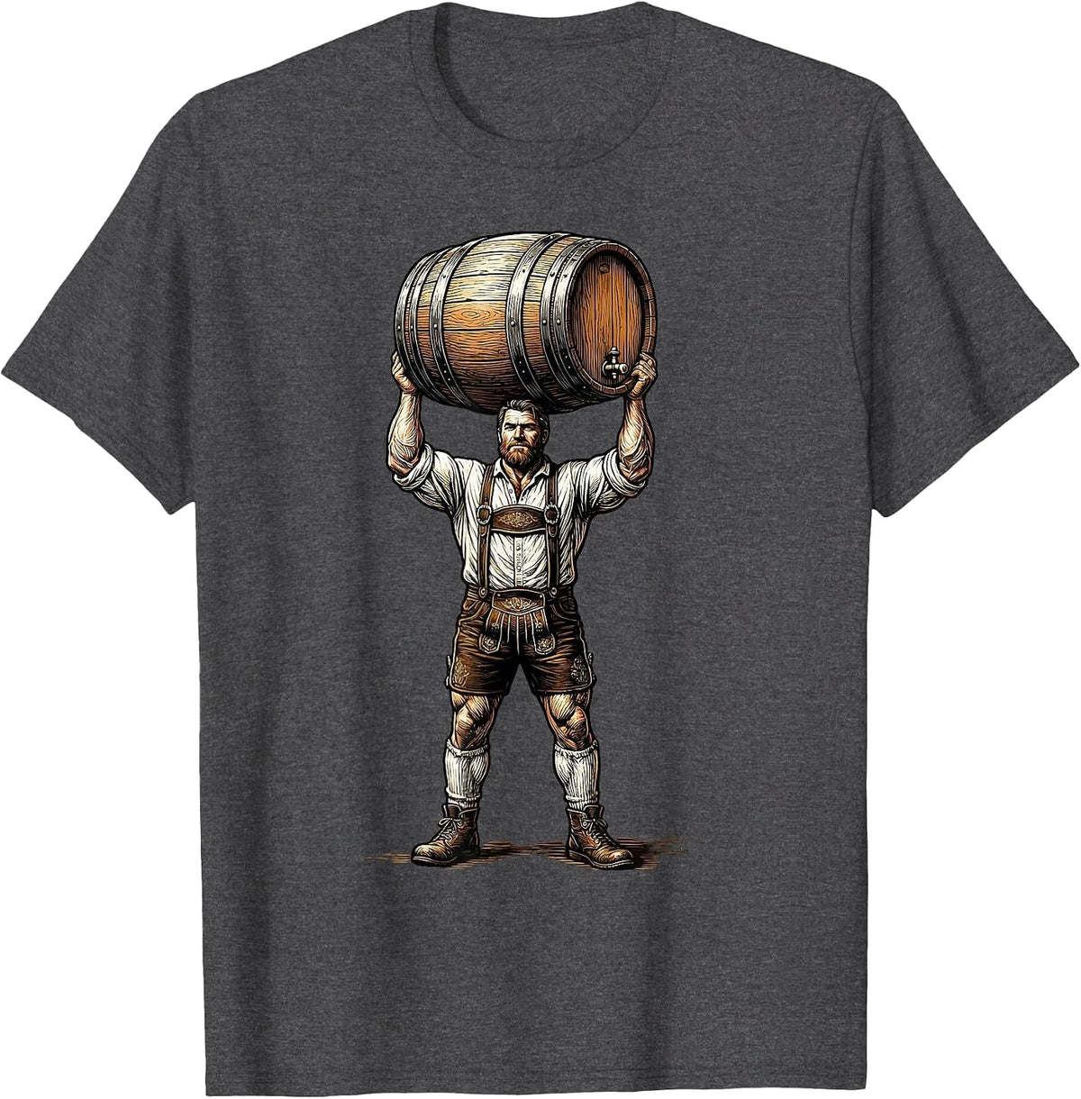 Oktoberfest Barrel Hoisting Graphic Tee T-Shirt - Dark Heather Grey
