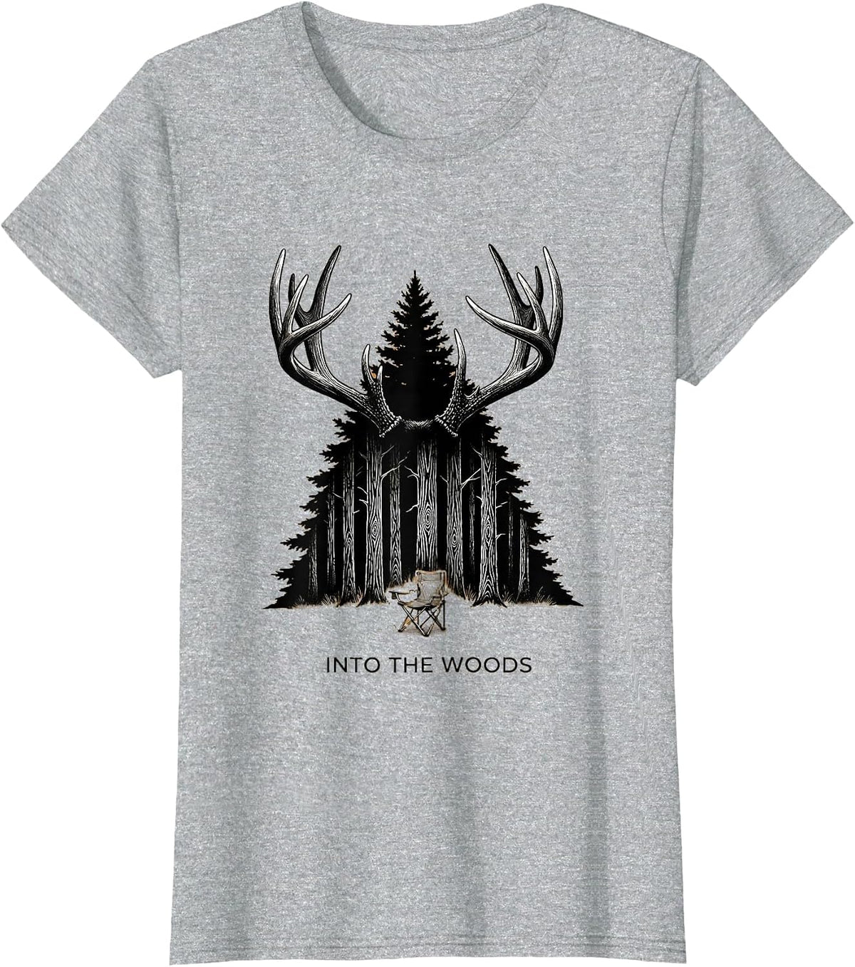 Women's Antler Rack Pine Ridge Funny Deer Hunter Woods Escapism T-Shirt - Heather Grey