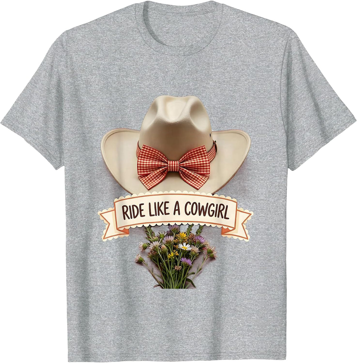 Men's Ride Like a Cowgirl White Cowgirl Design T-Shirt - Heather Grey