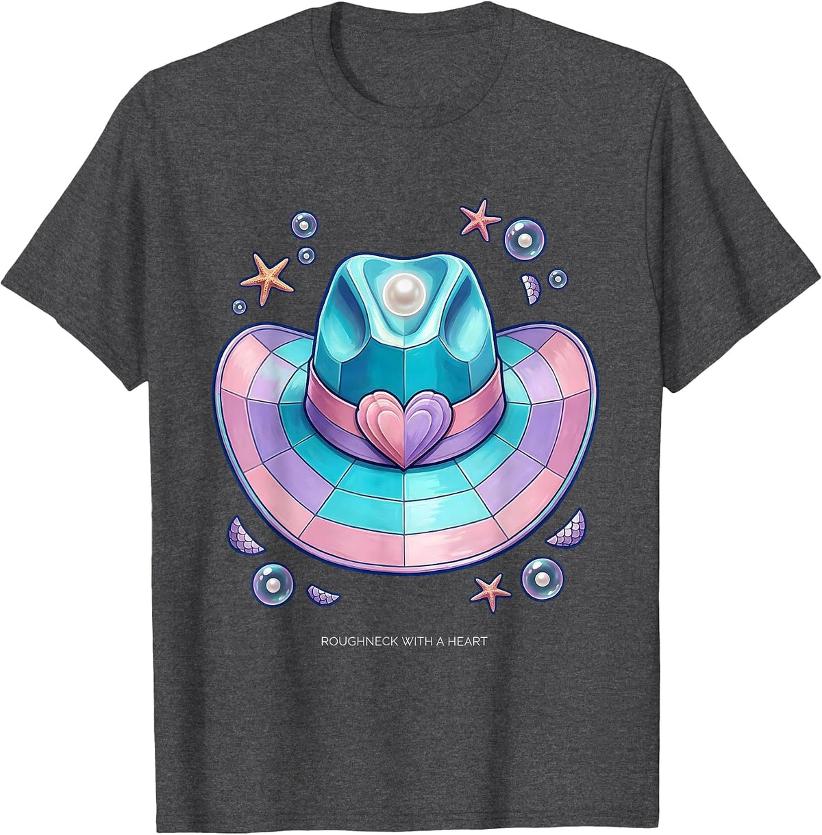 Roughneck With A Heart Cowboy Design T-Shirt - Dark Heather Grey